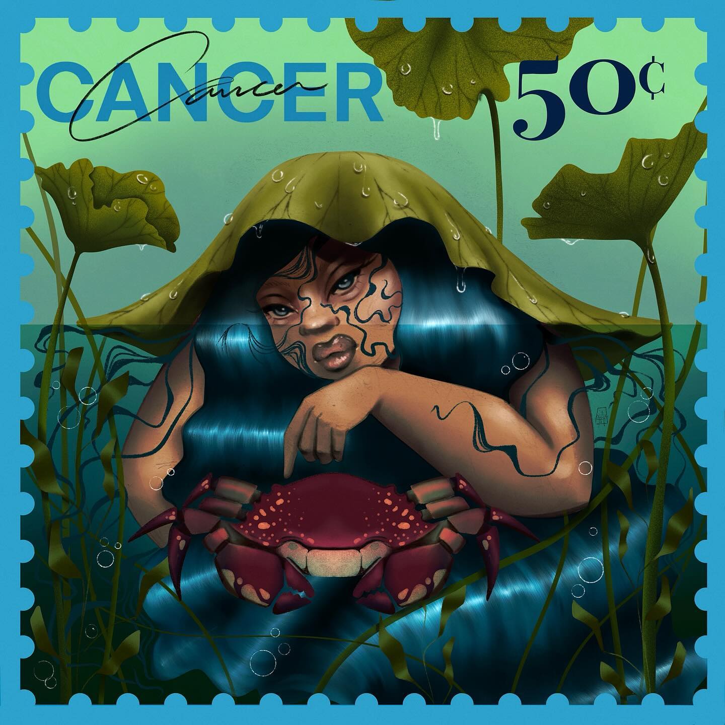 CANCER💦🌊🦀♋️🌙🫧🌿
4/12 of the Zodiac Stamp series
•