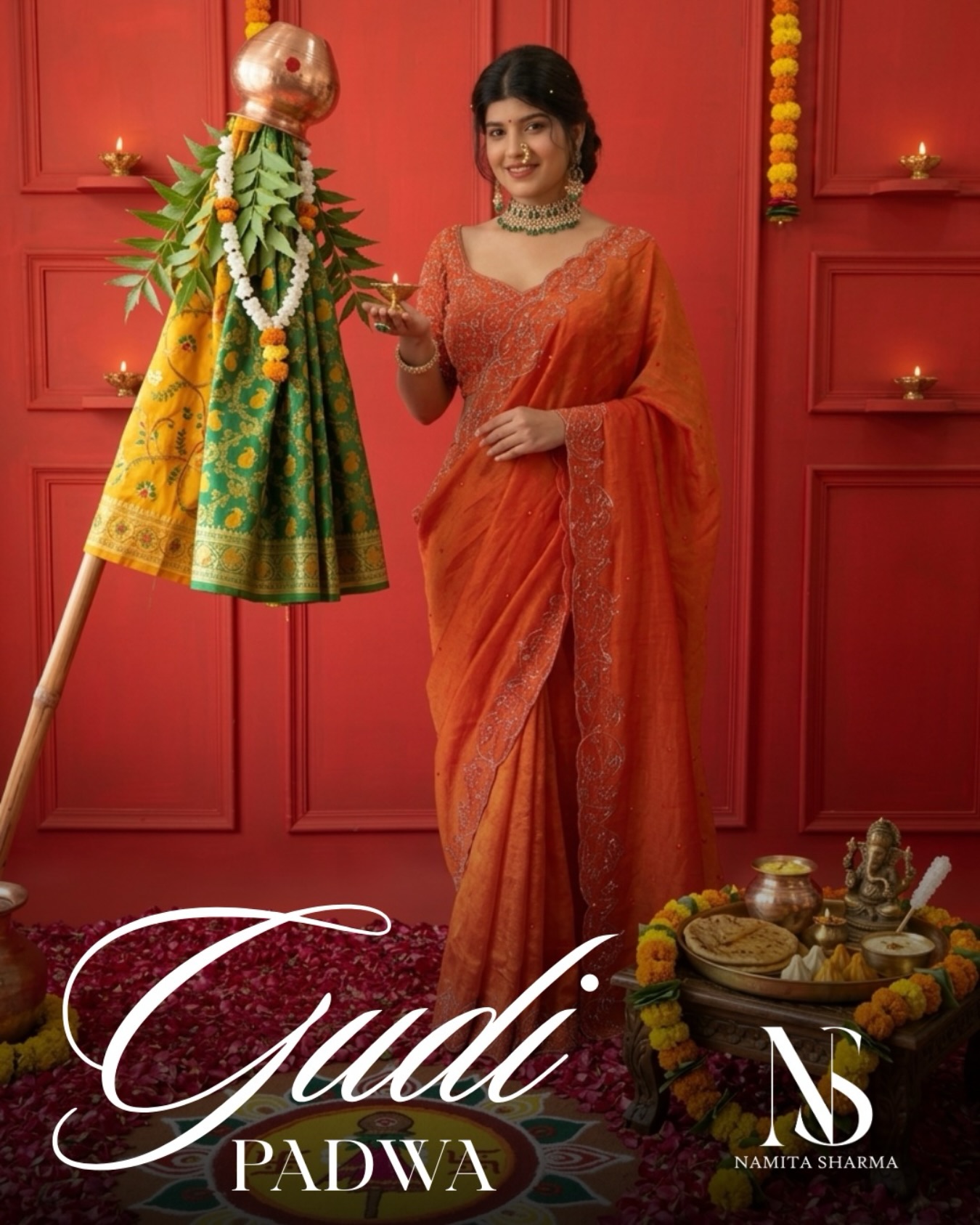 May this auspicious festival bring new beginnings and endless happiness into your life.Let the Gudi symbolize victory, prosperity, and positivity in every step you take.
Wishing you and your family a joyful and prosperous Gudi Padwa! 🌿💫
With love,
Namita Sharma Label