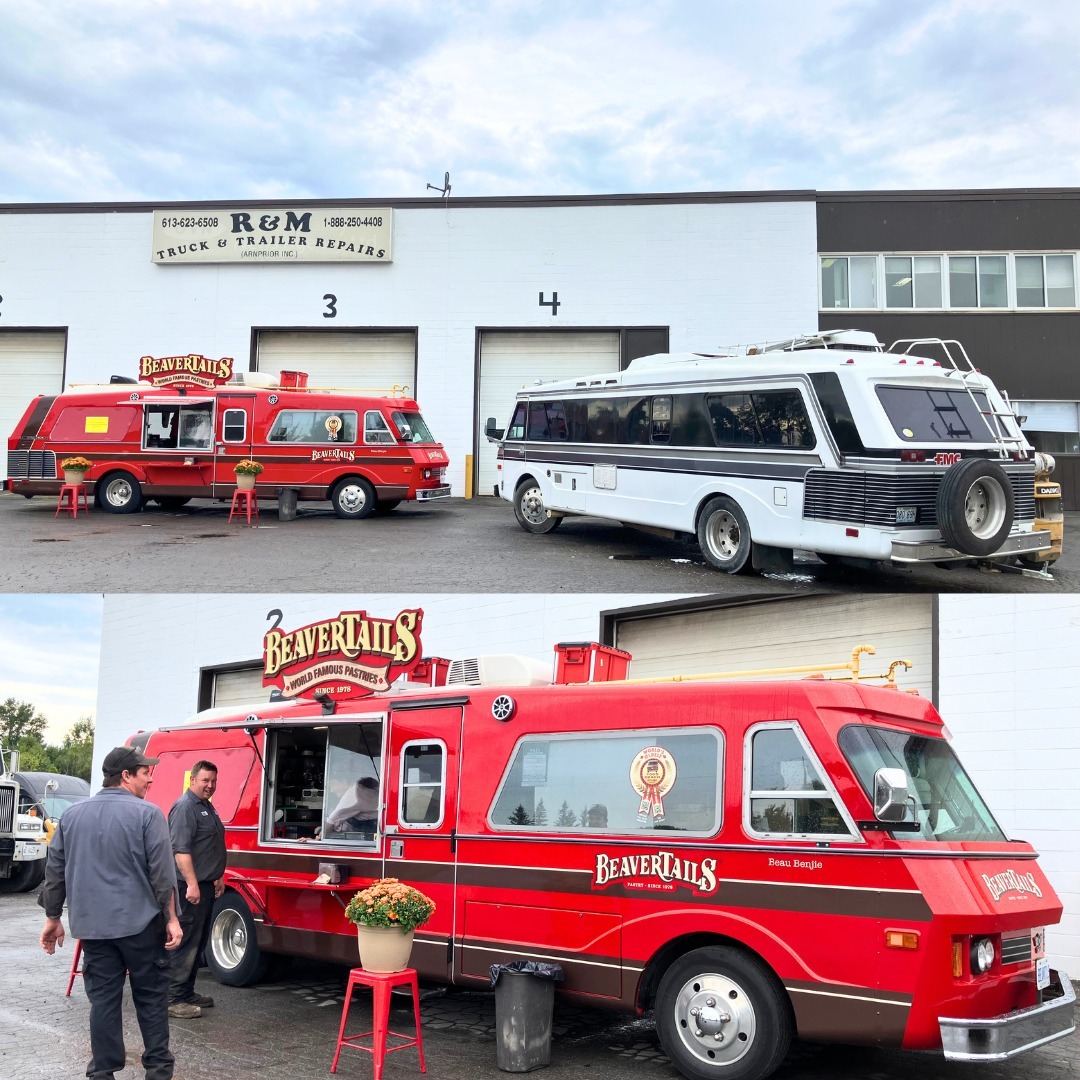 #BeaverTails ...a popular and delicious Canadian dessert! 😋
R&M Staff were treated with BeaverTails last Friday and had the opportunity to meet Co-Founders Grant and Pam Hooker.
Going all the way back to 1978, Pam and Grant were serving up BeaverTails at the Killaloe Fair. They are incredibly kind people and their success over the years comes as no surprise. Fast forward to 2024, there are now over 140 BeaverTail locations all over the world.
Our technicians are currently repairing a 1974 Motorhome for Pam and Grant. Thank you for trusting us with FMC Coach #846!
