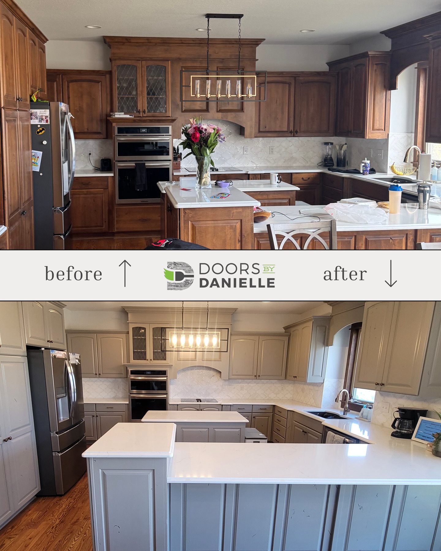 From dated to dreamy ✨
This kitchen got a full cabinet refresh in @sherwinwilliams “Pewter Tankard” — a warm, earthy greige that grounds the space with quiet confidence 🙌
It adds that subtle depth and timeless, almost historic charm without going too dark. Proof you don’t need a full remodel for a high-end look 👏