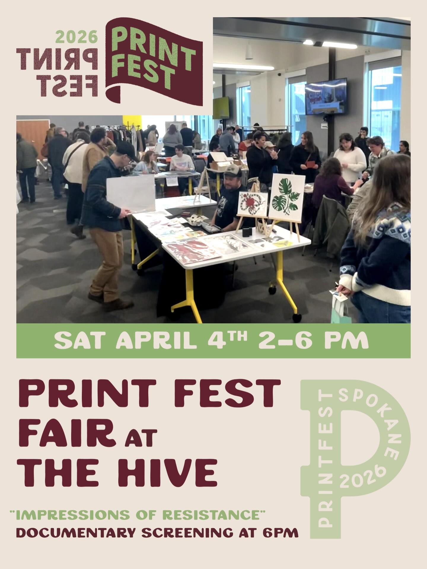 Print Fest Fair @ the Hive @spokanepubliclibrary: (2-7pm) + Documentary Screening / Q&A @rgzprints @helloprintfriend: Come buy prints and experience a variety of printmaking techniques firsthand on live demos, including stamping, intaglio, carving, live poster printing, and even silk-screening from local makers and local institutions then stay for the screening of IMPRESIONES DE RESISTENCIA + Q+A, a documentary directed by Reinaldo Gil Zambrano exploring the history of printmaking in Puerto Rico as a tool to resist the realities of a contemporary colony.
@landers.design @trochaic_letterpress @helloprintfriend @rgzprints @spokane_print @willowrosales @spokane.print.fest @printmakingkev @meg_art_907 @bovey @slwindisch @evahilary @carll.richardson @cecil_studios @librobuch @jennyinkstudio @ashcastlemanart @bri.covert.art
#printfest #sppc #spokane