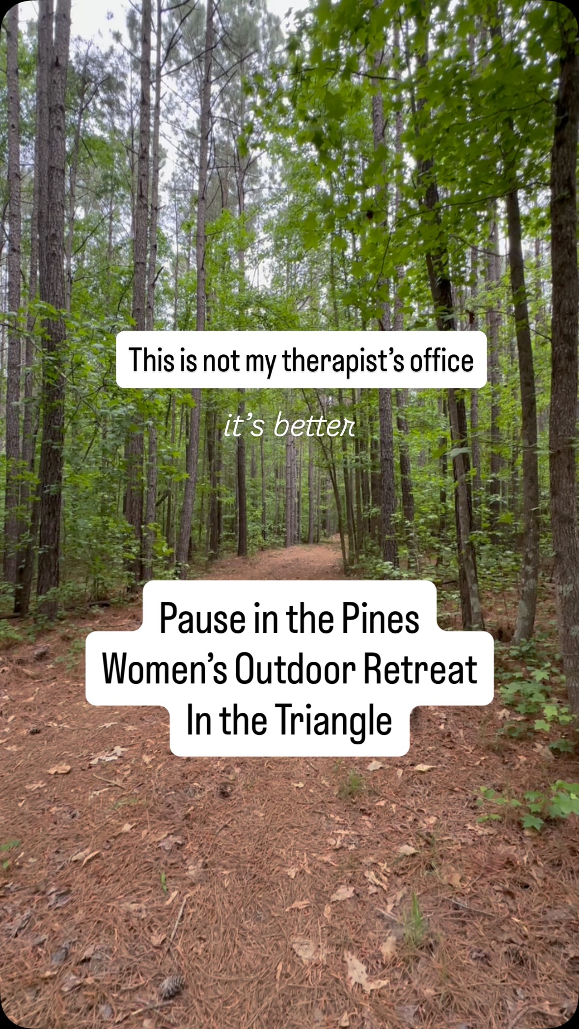Your therapist will understand.
After @longleaflearning’s 8th Pause in the Pines, ours sure does!
Something about the pines keeps calling us back. Come see for yourself.
3 days, 2 nights of a different kind of therapy. With a much lower price tag.
Register now. Link in bio.