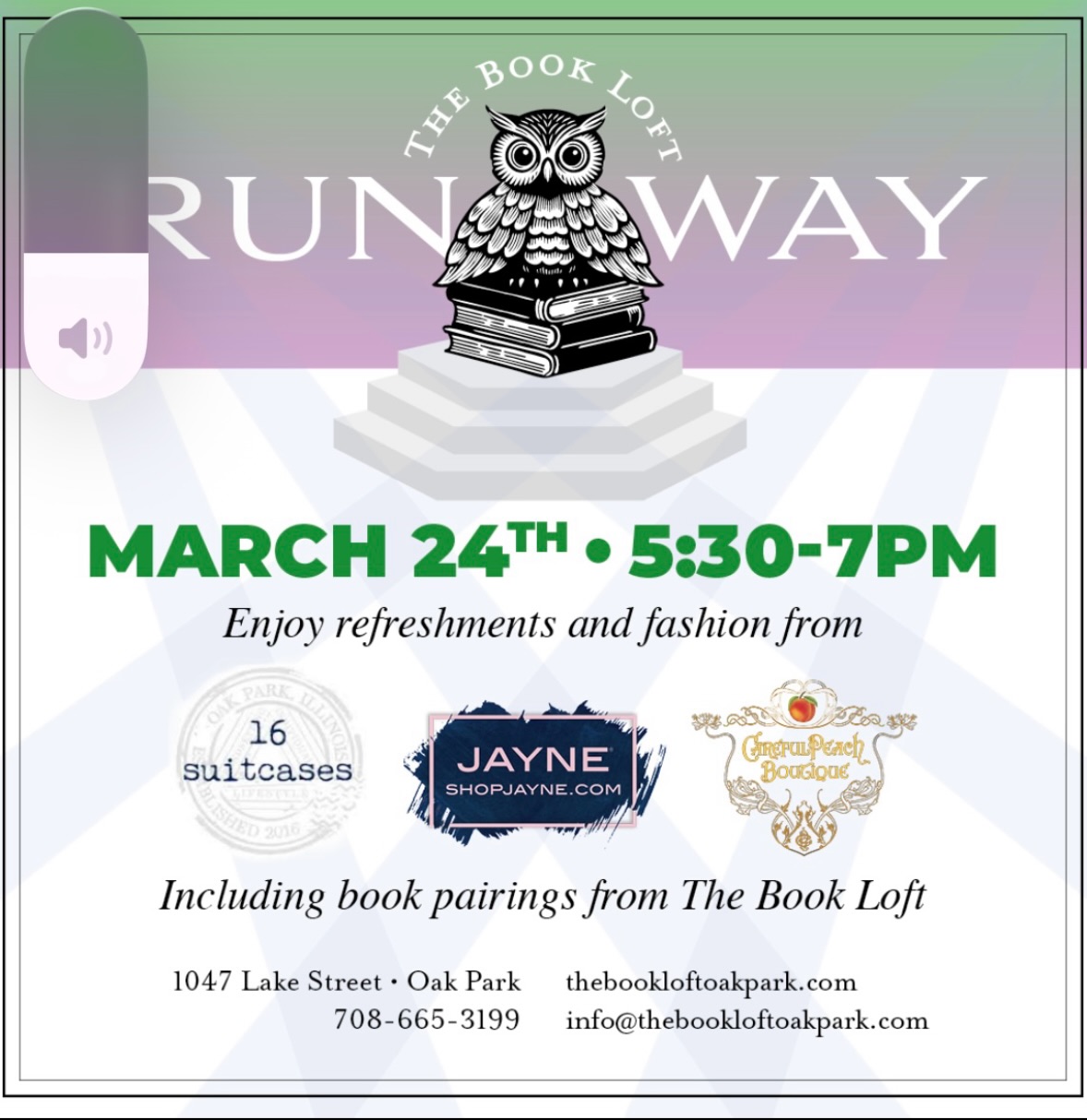 ✨Local style takes the runway ✨
👗Join us for our Spring/Summer Fashion Show featuring beautiful looks (and books) from our favorite neighborhood boutiques @jayneboutique and @16suitcases! Perfect for spring break, weekend brunch, and sunny days ahead.
Enjoy a special “sip” from @carefulpeach
All outfits accessorized with book recommendations 📚
Tuesday, March 24 5:30-7:00
@downtownoakpark
#womenowned #collaboration #fashion #independentbookstore