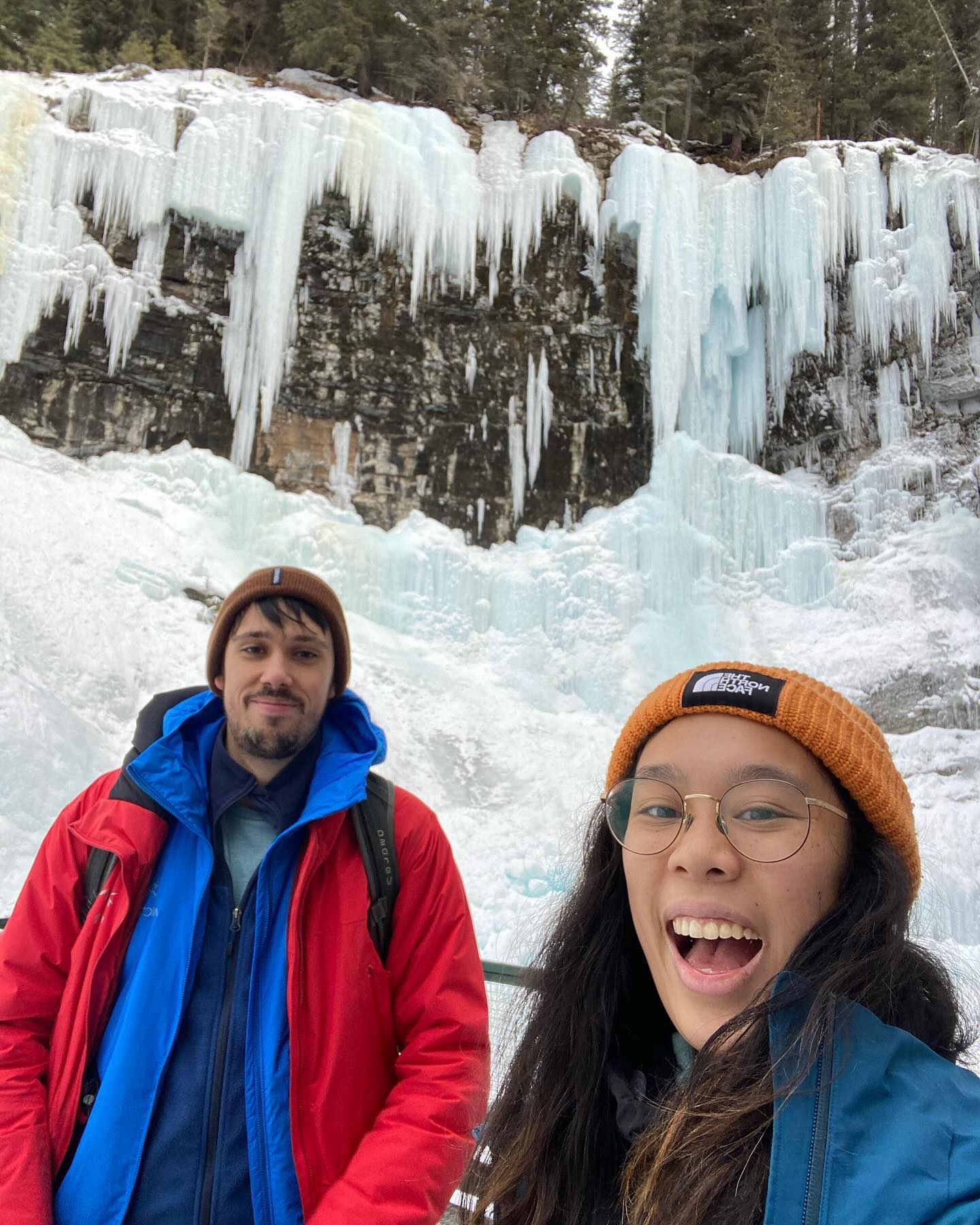 Johnston Canyon to Lower & Upper Fallls- ~ 5km hike. Would recommend microspikes.
It’s easy during the summer, definitely more slippery in the winter!