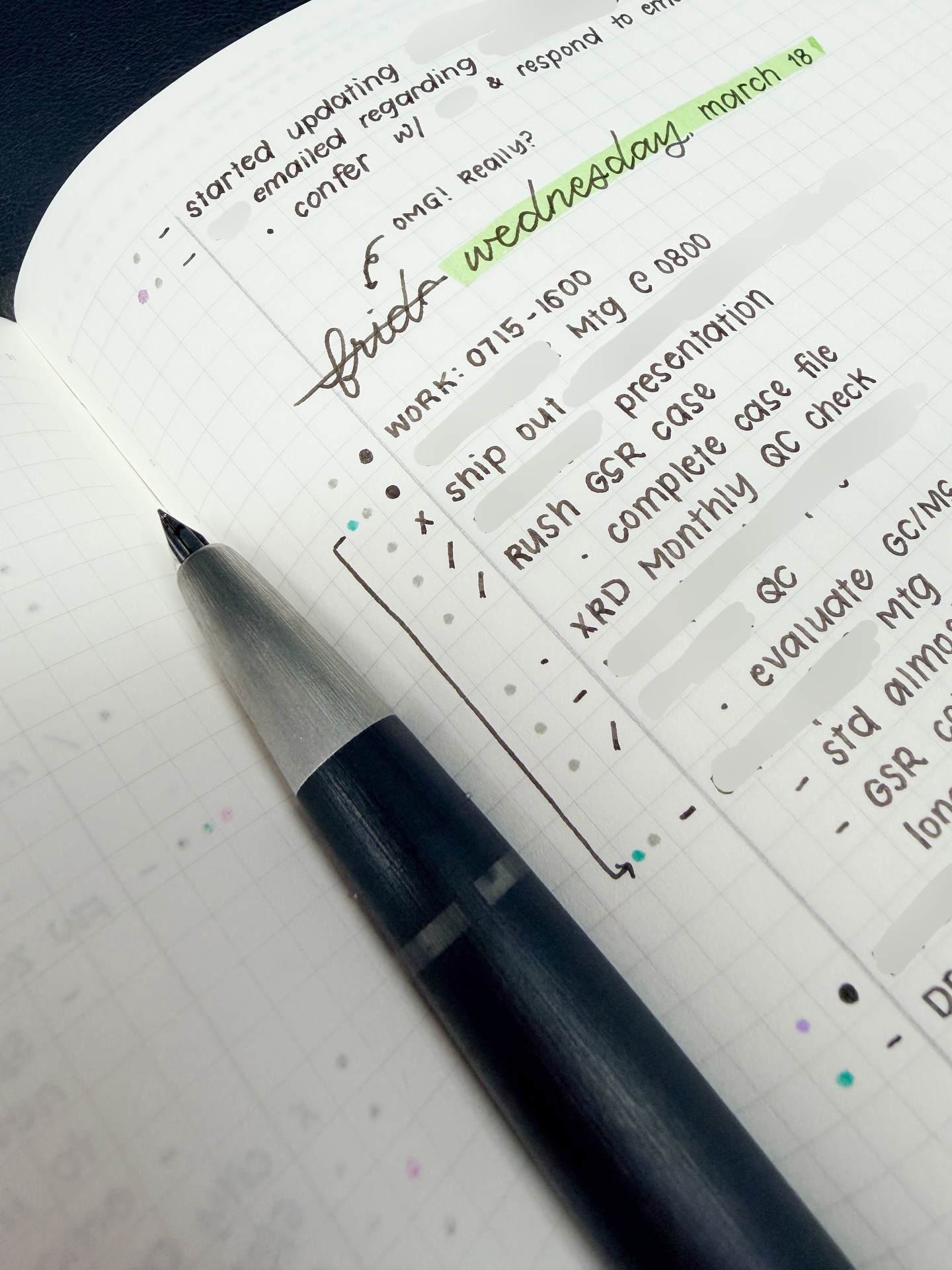 It was one of those days where things weren’t going quite right. 😅
Photographed:
Work Bullet Journal (A5 Stalogy Notebook)
Lamy 2000 <EF> with De Atramentis Document Black