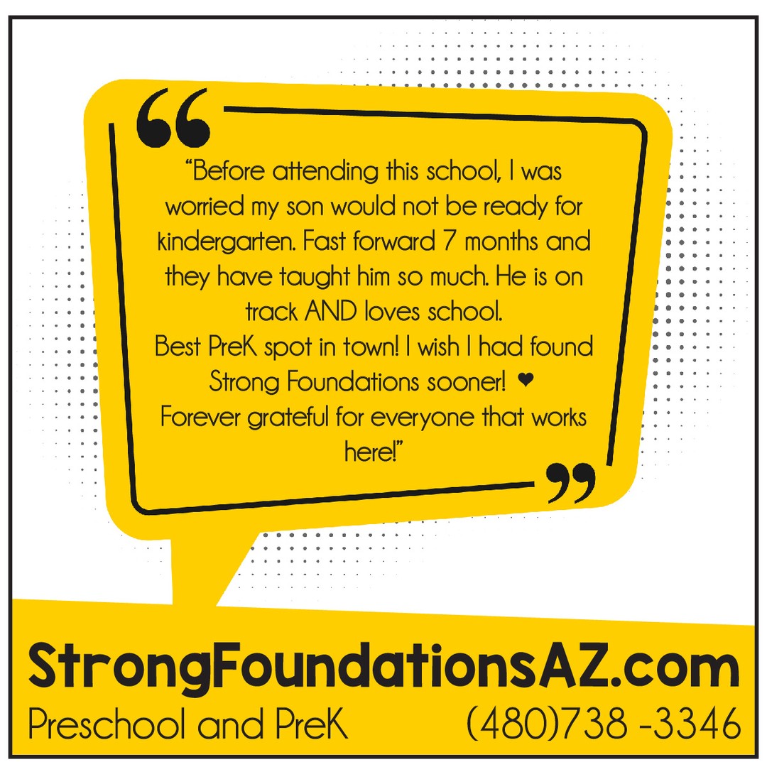Strong Foundations Academy is where confident learners begin. 💛
Our certified teachers provide a nurturing, academically rich environment that prepares children for kindergarten and beyond. Families choose Strong Foundations because of our strong curriculum, caring teachers, and focus on building both character and confidence.
✨ Now enrolling for the upcoming school year! Schedule a tour and see the difference for yourself.
#StrongFoundationsAZ #NowEnrolling #ChandlerPreschool #ChandlerMoms #GilbertMoms #EastValleyFamilies #EarlyEducationMatters #StrongFoundationsAcademy