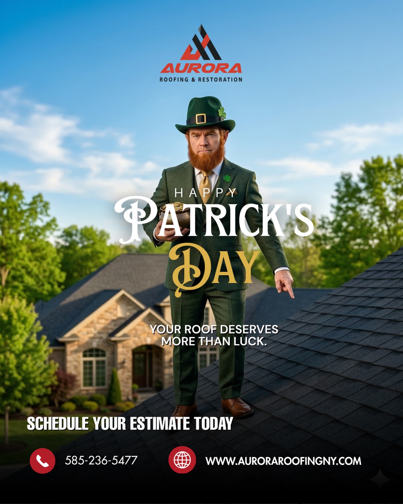 Lucky you found us. Spring is here and your roof has been through a whole winter of snow, ice, and everything in between. Do not leave it up to luck this season. We are booking free estimates all week across South NY and North NJ. Call or text us today.
Link in bio.
#stpatricksday #springroofing #tristateroofing #roofestimate #auroraroofing