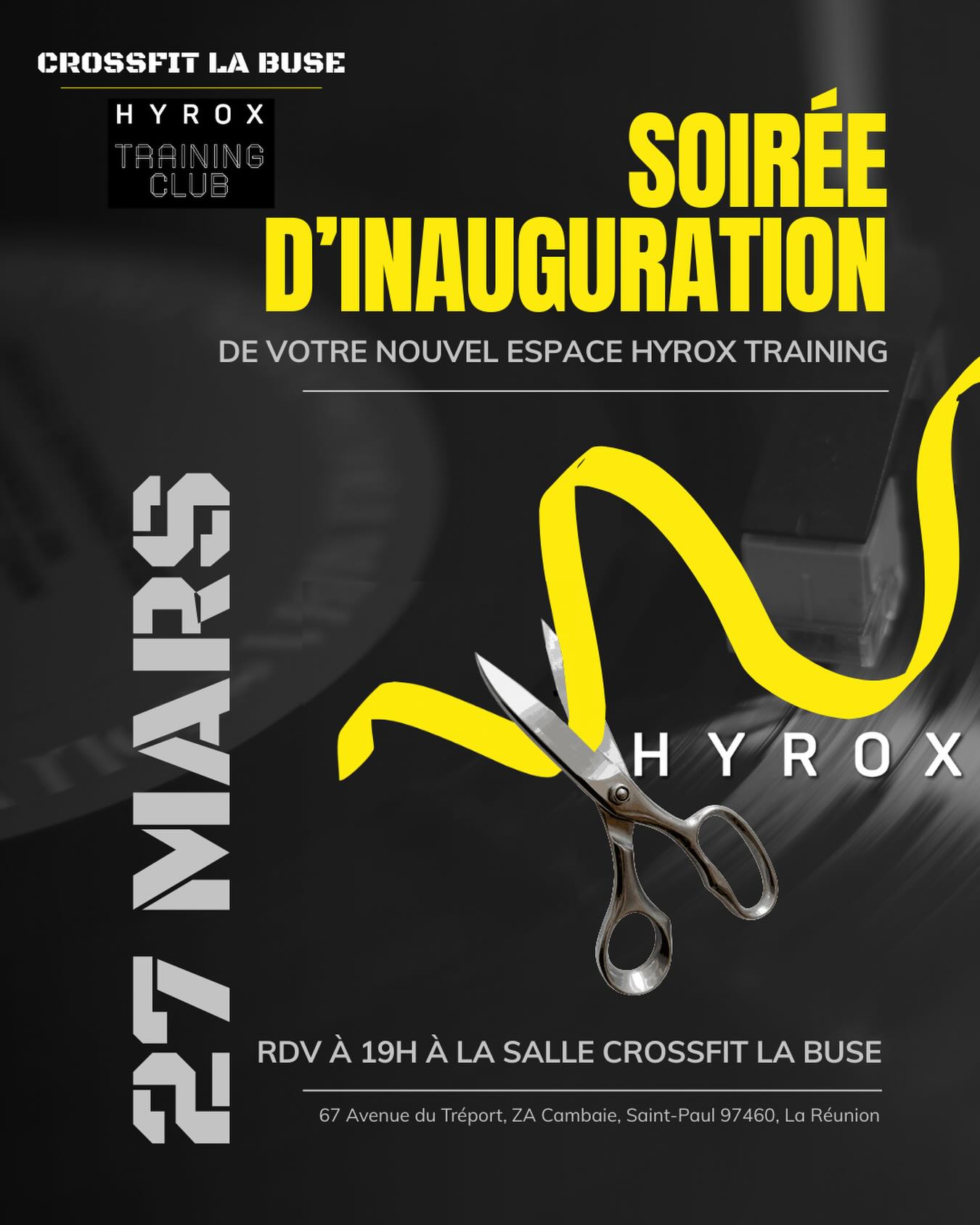 🎉 INAUGURATION HYROX TRAINING CLUB 🎉
À l’occasion de l’ouverture de votre nouvel espace HYROX Training Club, on vous invite à notre soirée d’inauguration 🥂
📅 Rendez-vous à 19h
📍 67 Avenue du Tréport, ZA Cambaie, Saint-Paul 97460, La Réunion
Que vous soyez adhérent, curieux ou simplement de passage : vous êtes les bienvenus !
Venez découvrir le lieu, échanger avec nous et partager un moment convivial autour d’un verre 🍻
On a hâte de vous rencontrer et de célébrer ça ensemble ! 💪