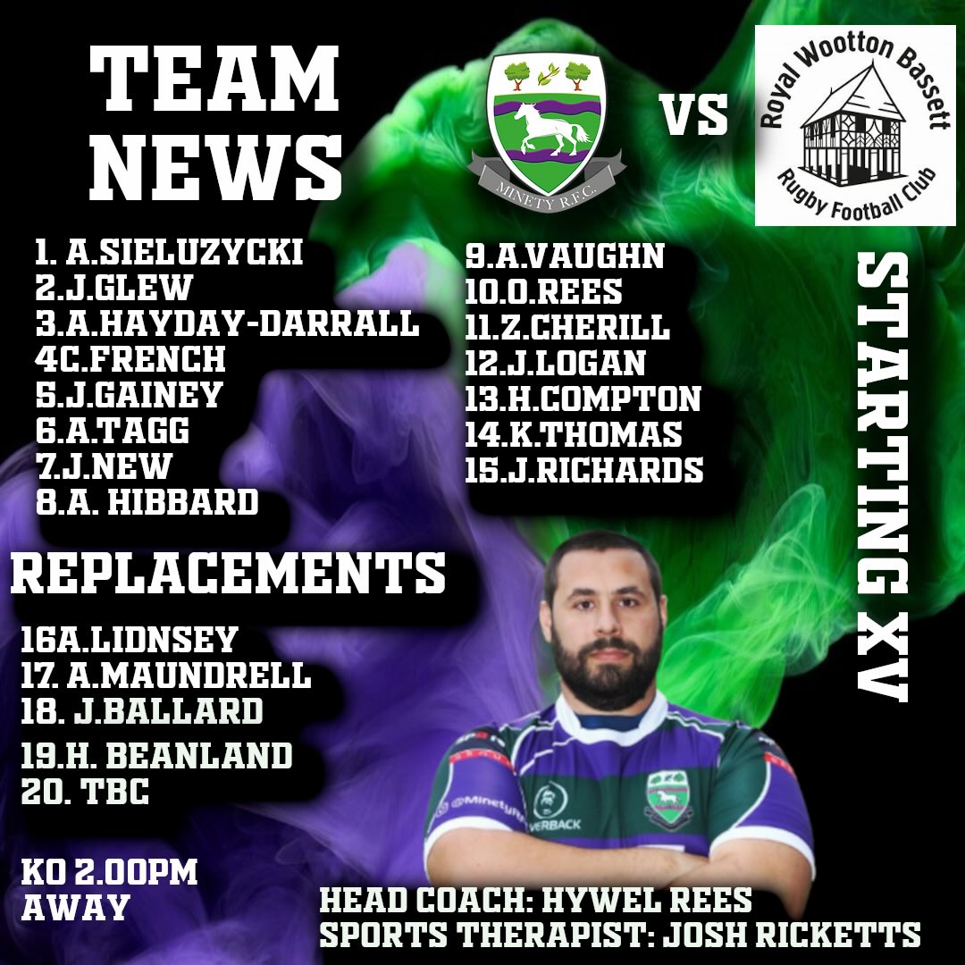 Your Minety team to take on RWB this Saturday 2pm KO! 💚💜