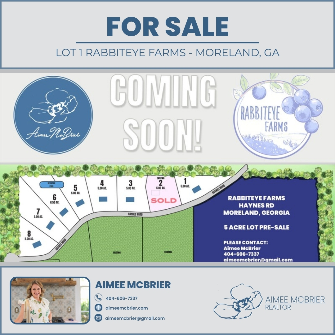 FOR SALE
LOT 1 - RABBITEYE FARMS
MORELAND, GEORGIA
$245,000
#morelandga #morelandrealestate #georgiarealestate #georgiamls #gamls #aimeemcbrier #aimeemcbrierrealty #pathfinderrealty #stapletonmedia #ncbor #cowetacountyga #cowetarealestate @pathfinderrealtyga
