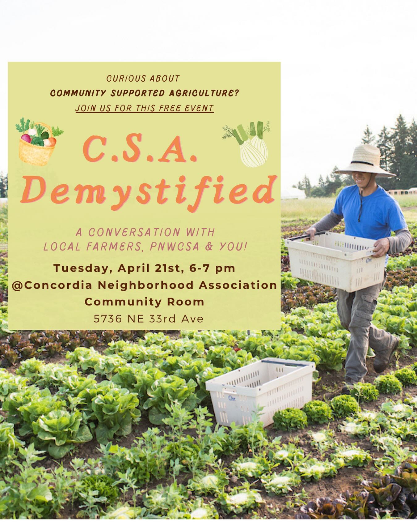 Curious about CSA but not sure where to start?
Join us for CSA Demystified on Tuesday, April 21.
This is a casual, no-pressure conversation with local farmers and CSA members who will walk you through what CSA actually looks like in real life.
You’ll hear from:
• Staceyl Givens, @sideyardfarmpdx
• Jim Wilburn, @chamburnfarm
We’ll cover:
• How CSA works (and why people stick with it)
• How to use your share without wasting food
• Simple ways to plan meals around what you get
• How to choose a CSA that fits your life
Whether you’re brand new or thinking about switching farms, this is a good place to figure it out.
📅 Tuesday, April 21
⏰ 6–7 PM
📍 McMenamins Kennedy School, Community Room
Grab a drink, bring your questions, and come hang out.
RSVP at the link in bio.
#portlandoregon #pdxevents #portlandevents #pdxfood #eatlocalpdx supportlocalfarms communitysupportedagriculture csa pnwcsa portlandfarmers localfoodmovement eatseasonal knowyourfarmer farmtotable portlandcommunity