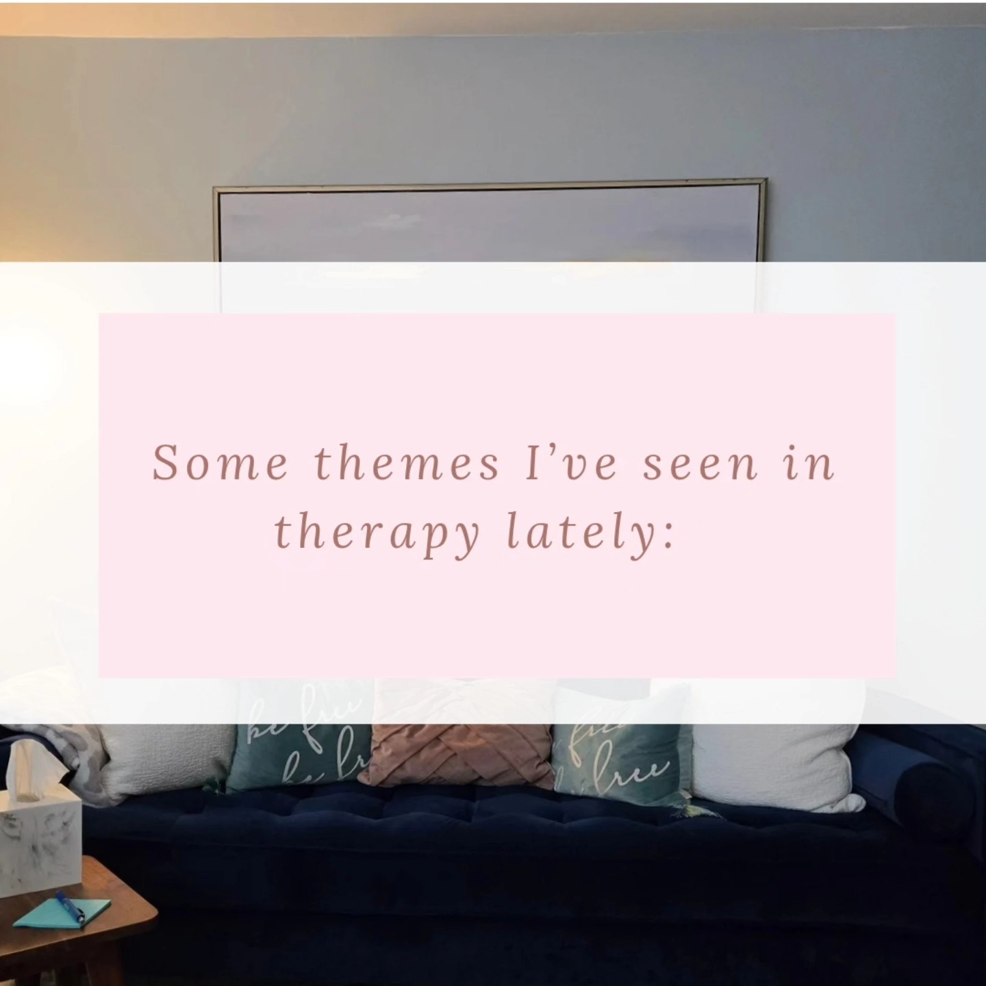 Lately, I've been noticing a few reoccurring themes in sessions - things many of us are grappling with right now, myself included (hey, I'm a human who just so happens to be a therapist! 🤪)
"Oh, you too?"
"Yeah, me too."
(Note: all of these themes were recreated by this author and in no way reflect any former or current client's circumstances or details. If any resonance is found in these themes, then marvel at the univerality of these issues and the fact that we are not alone, even when we feel most isolated and disconnected)
#mentalhealth #mentalhealthmatters #mentalhealthcounselor #psychotherapist #emdrtherapist #traumatherapist #mentalwellness #emdr #clinicalmentalhealthcounseling #tampatherapist #clearwatertherapist #palmharbortherapist #anxiety #depression #safespace #growth #cbt #mindfulness #maternalmentalhealth #benefitsoftherapy #therapisttruths #emdriacertified #personalgrowthandhealing #itsoknottobeok #cptsd #complextrauma #themesintherapy