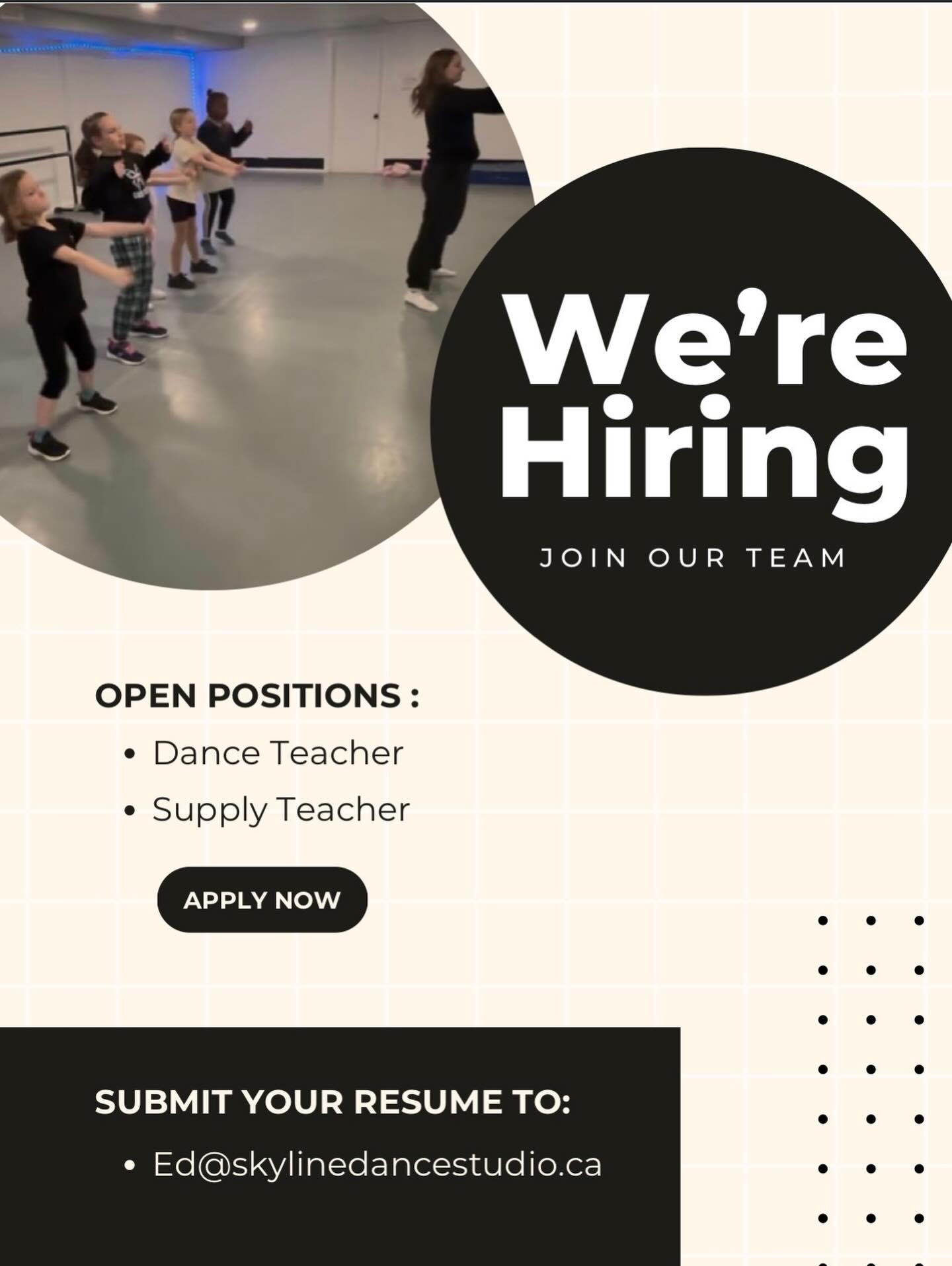 We’re growing and looking for passionate, energetic instructors to join our team 💫
If you love working with dancers and want to be part of a supportive, fun studio environment, we’d love to hear from you!
✨ Now hiring:
• Dance Teachers
• Supply Teachers
Send your resume our way and come dance with us 💃🩵
#DanceTeacher #skylinedancestudio #haliburton #dance
