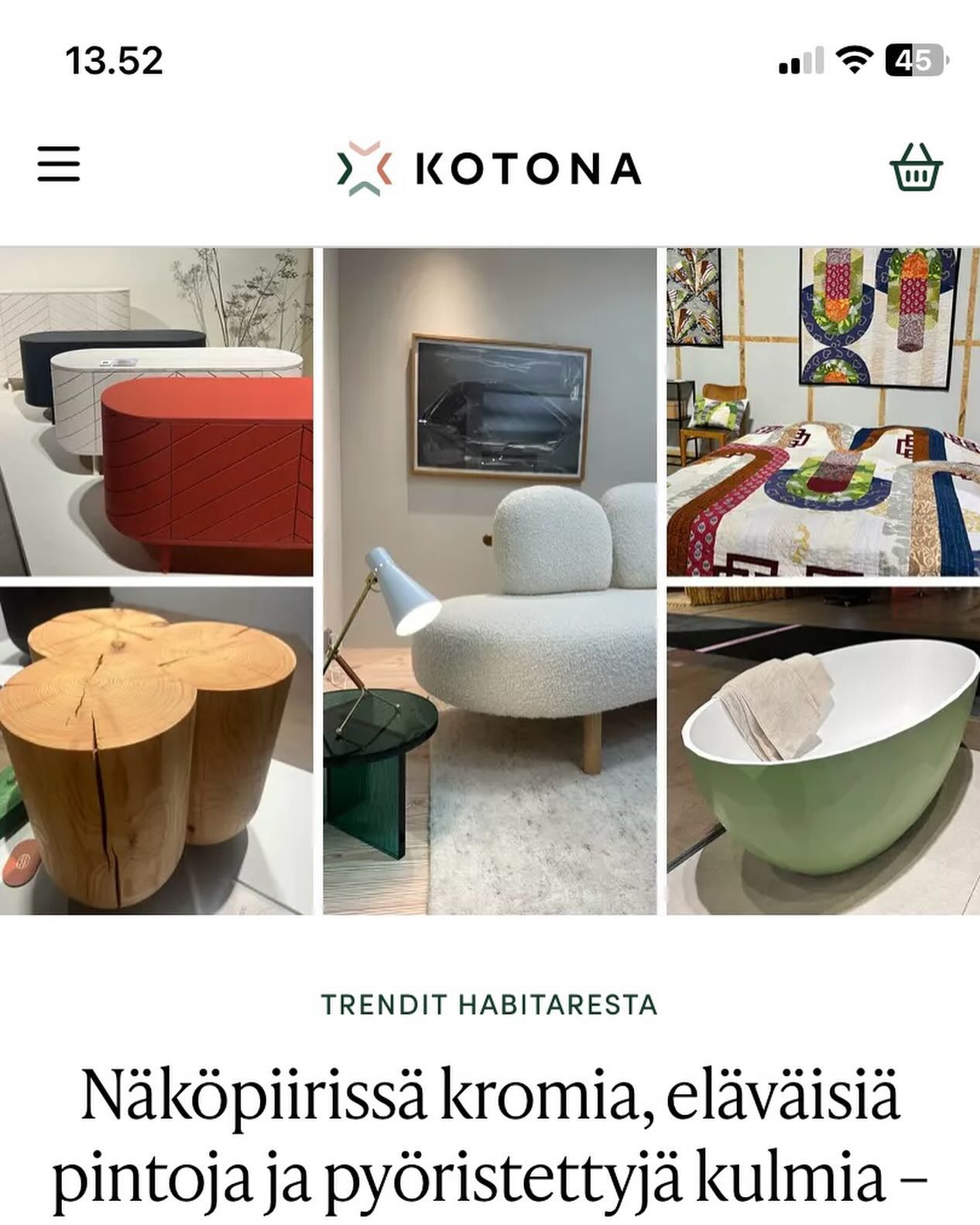 The interior design team at Kotona has selected the most delightful surprises and trends from Habitare Fair, which are now the talk of the town. I’m so honoured to be mentioned as one of them! 🤩 (Kotona is digital platform for Finnish home and lifestyle magazines, featuring articles and inspiration on home living.)
They write: ”Atelier Veini is an intriguing brand created by Finnish designer Juulia Mäkipää. Juulia’s vision is to transform discarded, abandoned textiles into something new and refreshing: she designs and creates patchwork art pieces from repurposed materials. Juulia aims to elevate the value of used textiles to a new level through craftmanship and the hours invested in it. What might be concidered waste turns into coveted luxury in her hands. Her pieces feature a lot of characteristic patchwork geometry, including round and curved shapes.”
Wow, thank you so much @meillakotona_fi !🥰