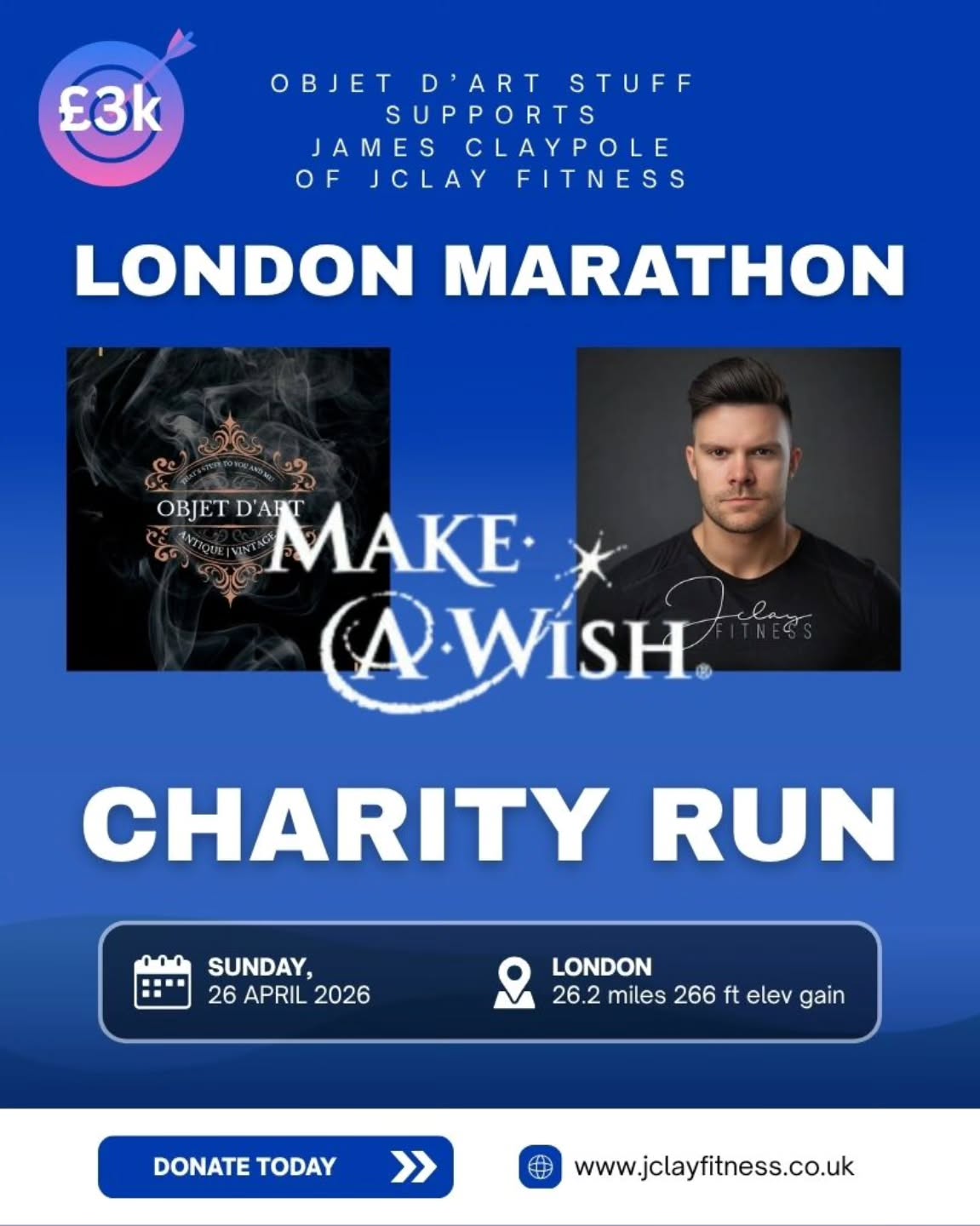 Please 🙏 support @jclay_fitness in his bid to raise £3000 for the @makeawishuk foundation at the London marathon on 26 April 2026. Donate here https://my.newzapp.co.uk/t/click/1813746738/128078023/19164890 a truly wonderful ❤️ cause. #stufftoyouandme wishes James Claypole the best of luck on the day. Ready, steady, go!