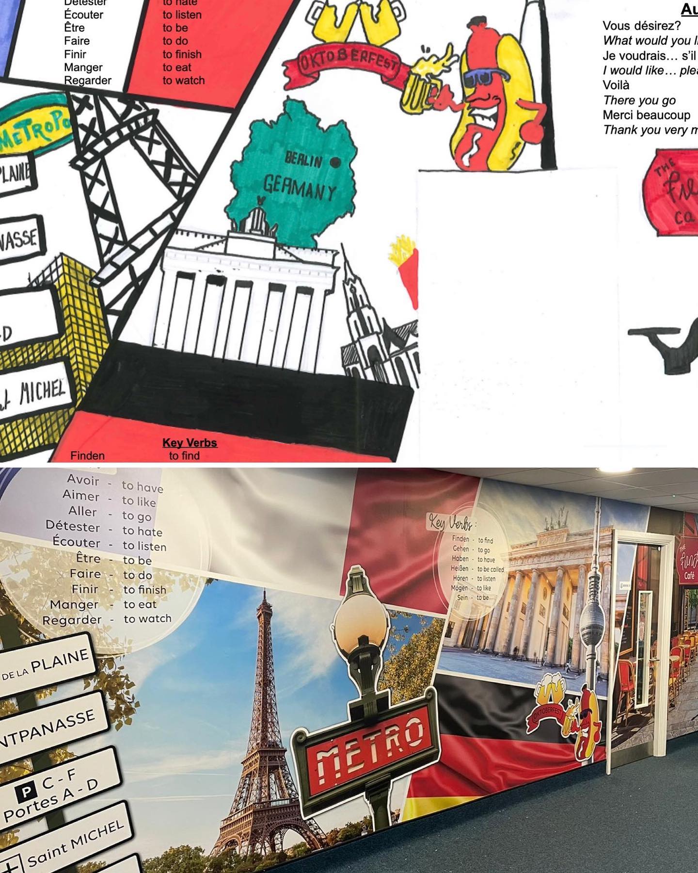 We have been invited back to Valley Gardens Middle School. This time we were given design briefs from some subject teachers.
The English department gave us a list of exciting books. While the Languages and Music departments both put their visions to paper. The teachers trusted us to work some magic on their initial design concepts. And we are all very happy with the eye catching end results.
With more work to follow in the Summer holidays, this is a great school and a fantastic project to be part of.