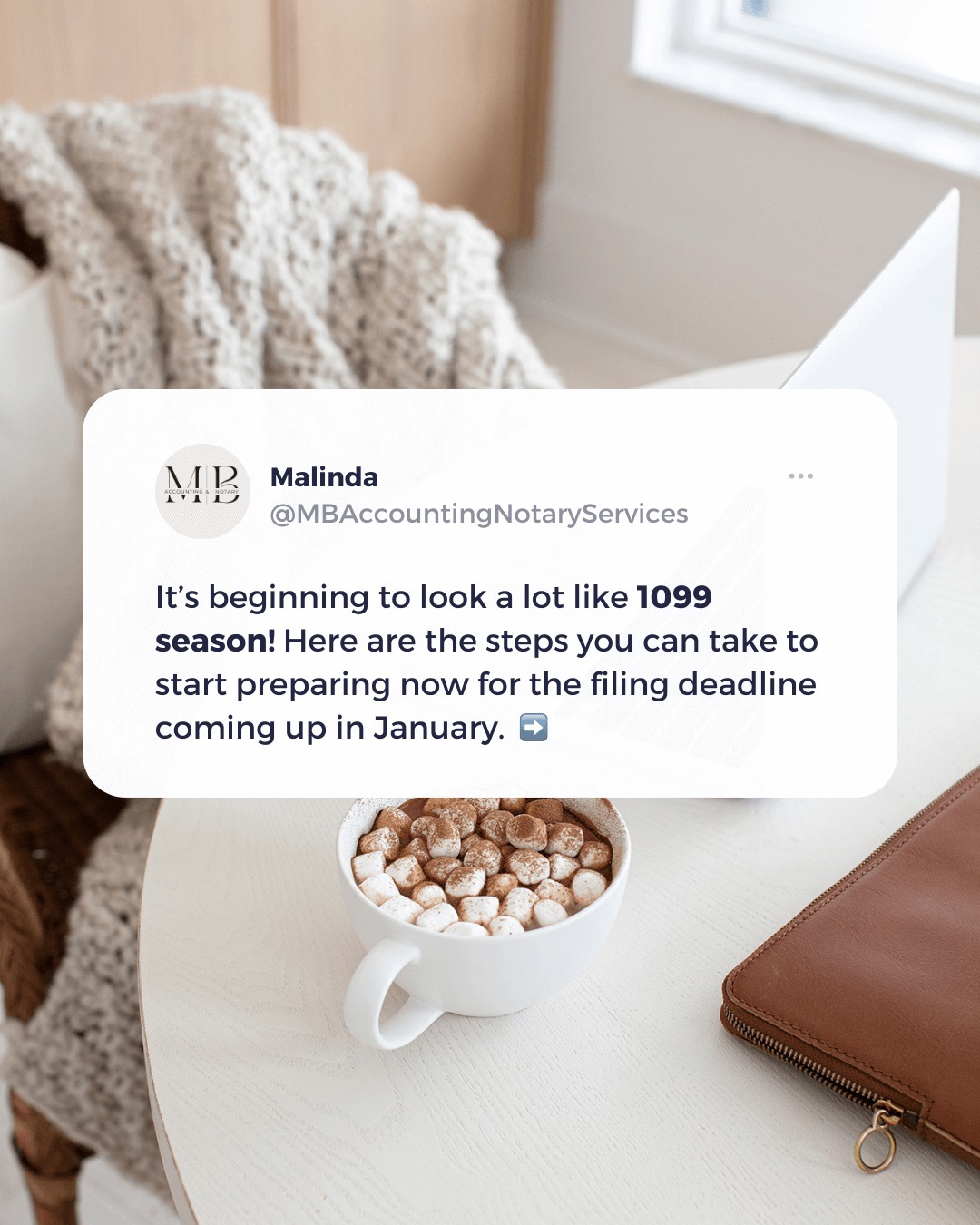 What's that big day just after the holidays and New Year's?!
Oh right, the 1099 filing deadline! 📆
Every year, January 31st sneaks up faster than you'd think...
But, there are things you can do now to take some of that stress off your plate!
Here are three actionable steps to get yourself ahead for the upcoming tax deadline. ➡️
#VirtualBookkeeping #RemoteBookkeeper #BookkeepingPro #Bookkeeper #BookkeepingTips #Accounting #Bookkeeping #CloudBookkeeping #BusinessOwner #EntrepreneurLife #Entrepreneurship #SmallBiz #TaxTips
#SmallBusinessBookkeeper #JohnsonCitybookkeeper #JohnsonCityaccountant #Tennesseebookkeeper #TNaccountant #MBAccountingNotaryServices