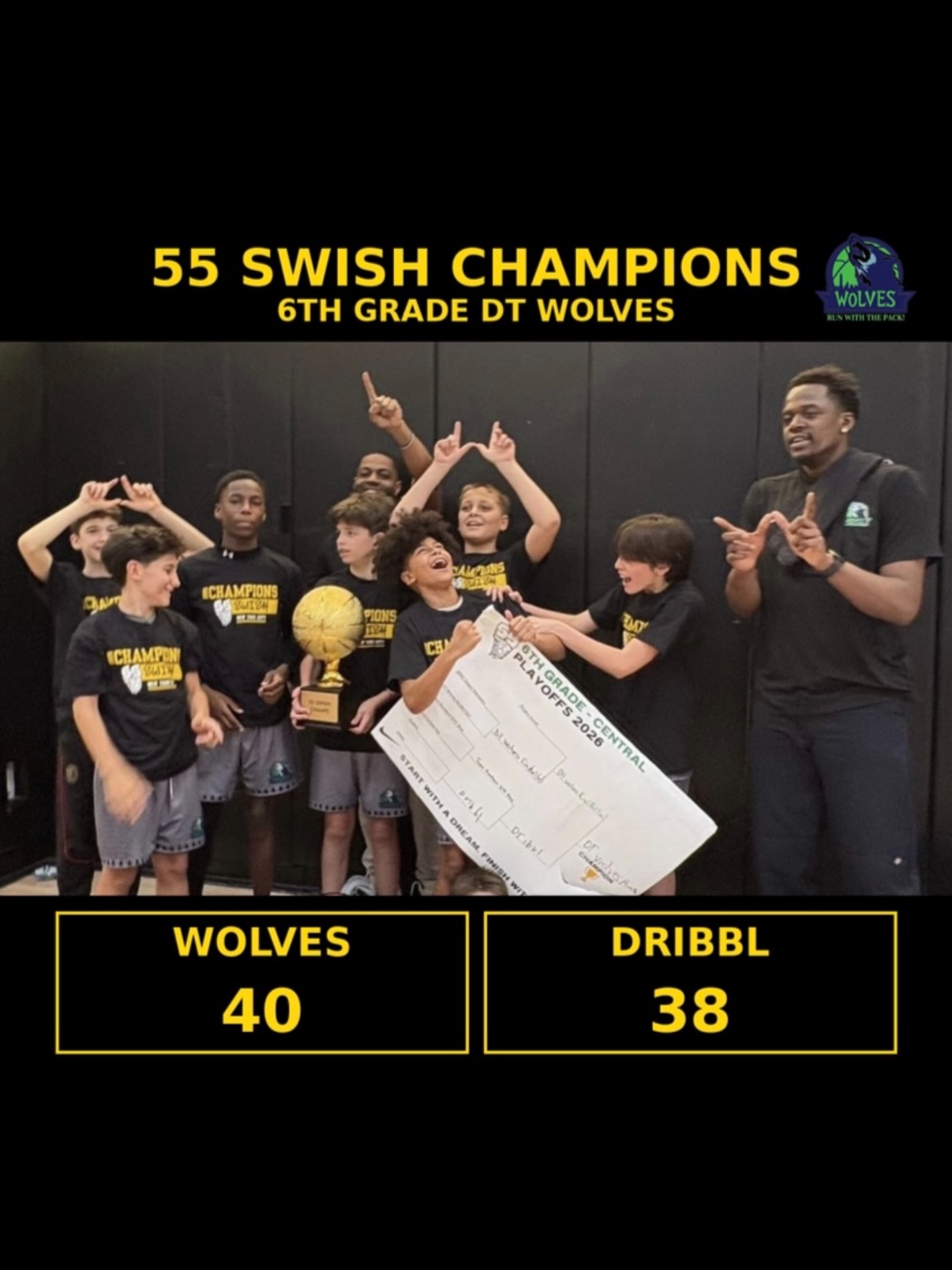 The energy in the gym said everything!
Our 6th Grade Wolves, led by Coach Rin an Coach Bril stayed composed and got it done. A well deserved40โ38 win over DRIBBL to secure the 55 Swish Championship ๐
Congrats Wolves! Letโs go! ๐บ
#RunWithThePack #aaubasketball #basketballnyc #55swishleague #dtwolves