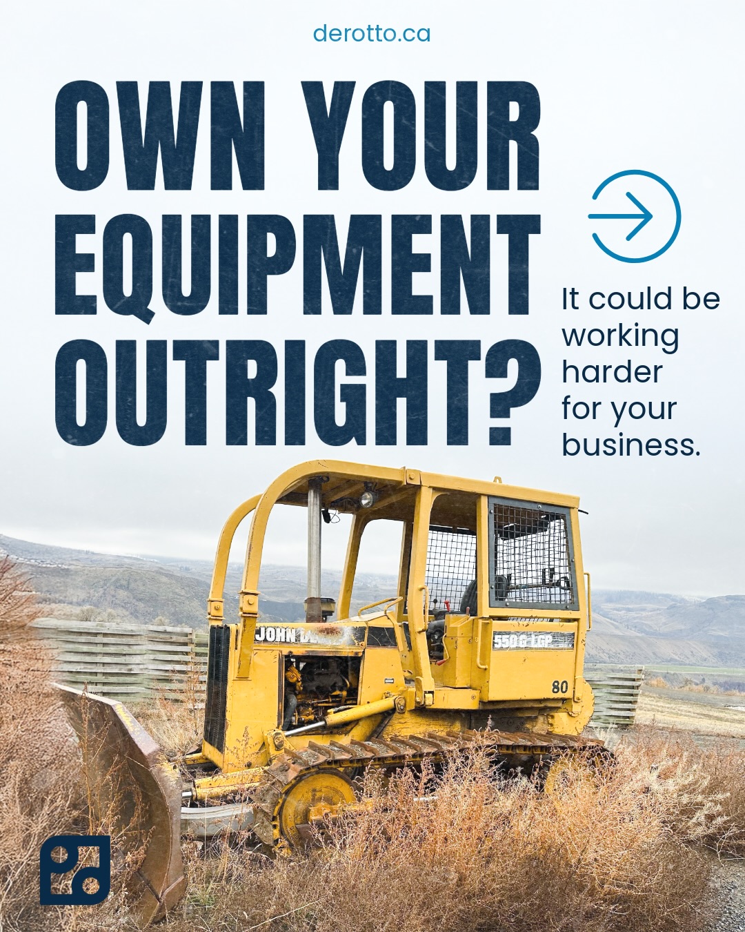 DEROTTO recently worked with a repeat client on a sale-leaseback transaction involving a 1997 John Deere 550G LGP dozer that was owned free and clear. By completing a sale-leaseback, the client was able to pull equity out of the machine and free up cash to service upcoming contracts for the busy spring season.
If you own equipment outright, this can be a powerful financing tool:
✔️ Access capital without tying up your line of credit
✔️ Keep your equipment working for you
✔️ Structure payments as a tax-efficient lease
With spring work ramping up, now is a great time to make your equipment work harder for your business.