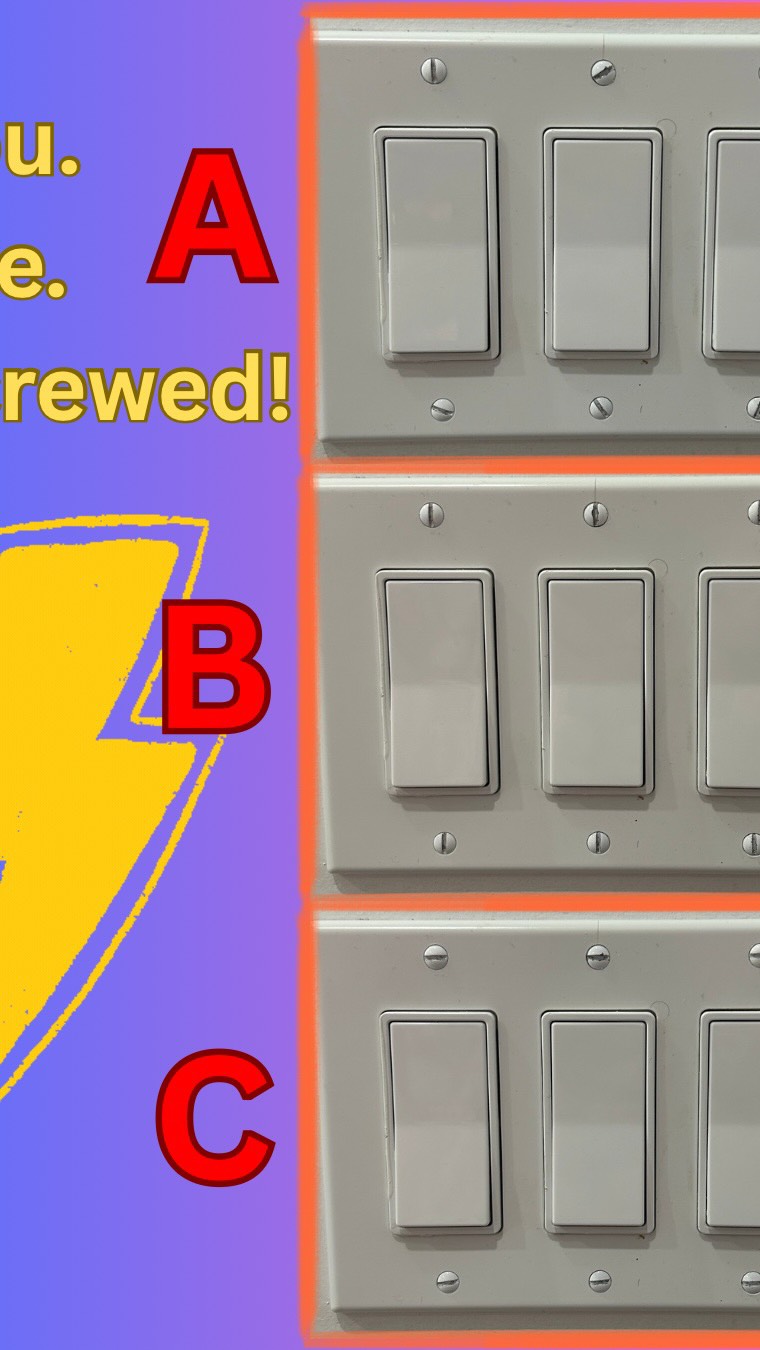 Poll - A, B or C? Alright… I need to know who’s responsible for this kind of chaos 🤯
Three light switch plates. Same wall. THREE different screw orientations.
A, B, or C — which one is ACTUALLY correct?
And don’t hit me with “it doesn’t matter” because it absolutely does. This is the kind of thing that separates civilized people from absolute maniacs.
Pick one. Defend it. 👇#thetoolpulse #fyp #electric #viralpoll