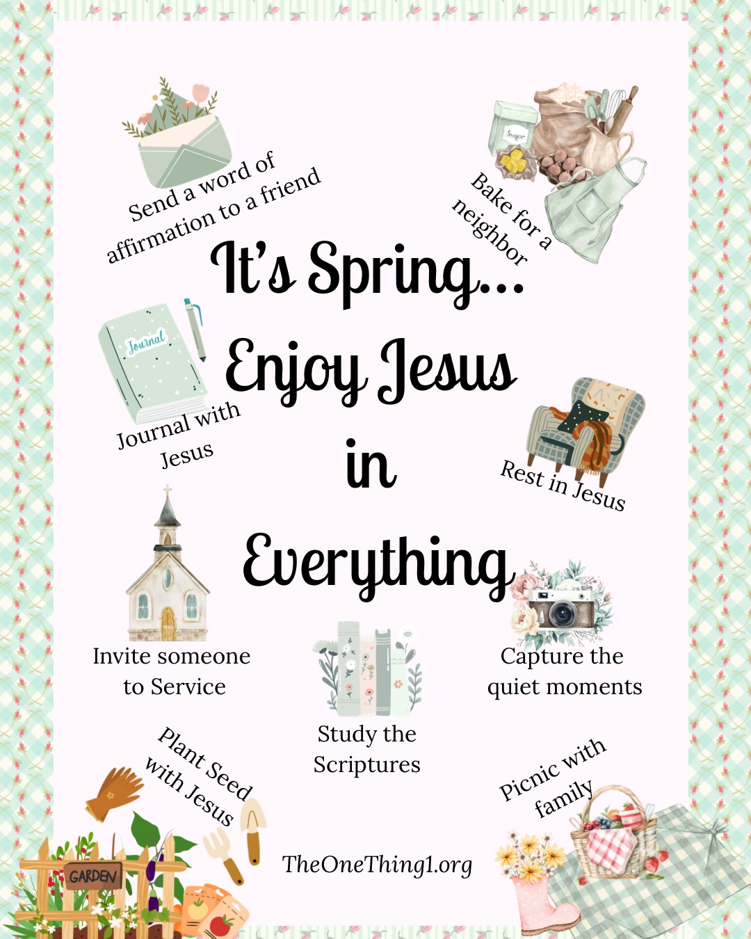 Let Spring be the season where we see and enjoy Jesus in everything🌷🌻
On the mountaintop and in the valley, in clarity and in questions, our eyes remain fixed on Jesus, the Author and Perfecter of our salvation.
Our hope is not in progress or incremental results, but in Christ Himself, who has already sealed the victory.
We live from the vantage point: It is finished.
He began this work of grace in us, and He is faithful to complete it.
So, Spring is not a season of striving, but of deeper abiding. Not grinding but resting. Not proving but receiving.
Let us live conscious of Him, the finished work, and His present reign.
And let’s not measure our days by productivity, but by proximity. Not by output, but by intimacy with Him.
Here are a few ways we can participate with Him this month, enjoying His nearness, sharing His goodness:
• Send a word of affirmation to a friend — grace strengthens the body.
• Bake for a neighbor — let love take tangible form.
• Journal with Jesus — bring every thought into the light of truth.
• Rest in Him — you are accepted, not auditioning.
• Invite someone to church — the Gospel is too glorious to keep private.
• Capture quiet moments — set remembrance stones and mark His faithfulness.
• Plant seeds with Jesus — He alone gives the increase.
• Study the Scriptures — renew your mind in what is eternally true.
• Picnic with family — receive simple pleasures as gifts from the Father of Lights.
Friend, whether you feel steady or stretched, anchored or aching, Christ remains the same. The valley does not dethrone Him. The mountaintop does not improve Him. He is Lord in both, and He is with us.
He is our merciful High Priest who walks, aware of our weakness, victorious on our behalf, interceding even now.
Let that sink in. Jesus is praying for us even now. We are so loved!
So let’s embrace Him.
Acknowledge His presence.
Walk in His authority.
Preach the Word with our lives.
The fragrance of Spring is to behold Him, abide in Him, reflect Him, and enjoy Him in everything!
Continued in comments 👇🏾