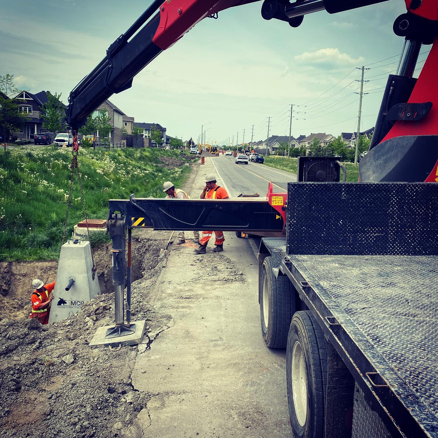 Delivering and setting these deep ditch light bases in the city of Ottawa last week #MCP #moosecreekcementproducts #precast #precastlightpolebase #undergroundutilities #ottawaconstruction #ottawa #heavyhauling