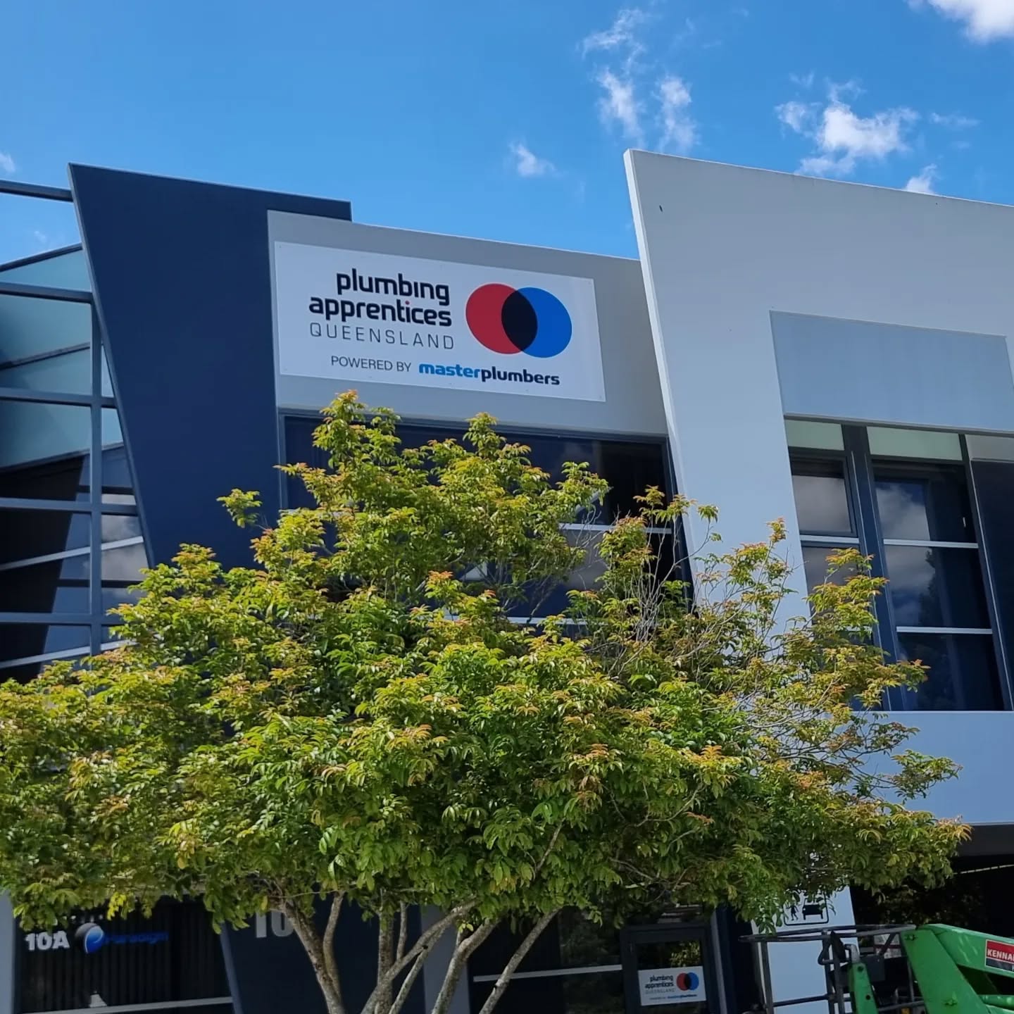 Supply and install for Plumbing Apprentices Qld, high access install, front door and parking signs.
