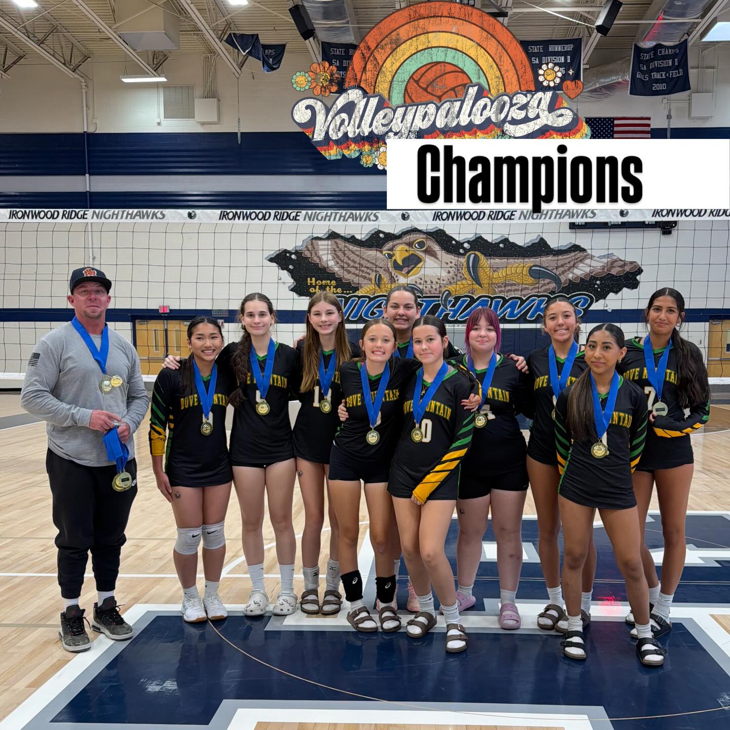 VOLLEYPALOOZA 2026! Congratulations to Dove Mountain CSTEM K-8 for bringing home the title at the annual Volleypalooza Invitational, hosted by Ironwood Ridge High School.
GOLD DIVISION (Overall winners)
🥇Dove Mountain 8
🥈Cross 8
🥉Orange Grove 8
4: Wilson 7
SILVER DIVISION
1: Esperero Canyon 8
2: Marana 7
3: Flowing Wells 7
BRONZE DIVISION
1: Dove Mountain 7
2: Twin Peaks 8