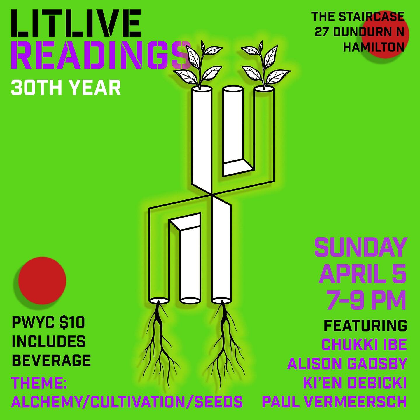 Join us for the April Lit Live!! Featuring @myfriendscallmebigenyi @ay.jay.gee @ksjdebicki @paulvermeersch ๐ค๐๐ค
SUNDAY, APRIL 5, 7pm at @thestaircase
(Yup, thatโs Easter Sunday. Lit Live stops for no bunny!) ๐๐๐
Welcome spring with the magic of words and our April theme of ALCHEMY/CULTIVATION/SEEDS โจ๐โจ #readingseries #hamont #canlit #writingcommunity #literaryevents #pwyc