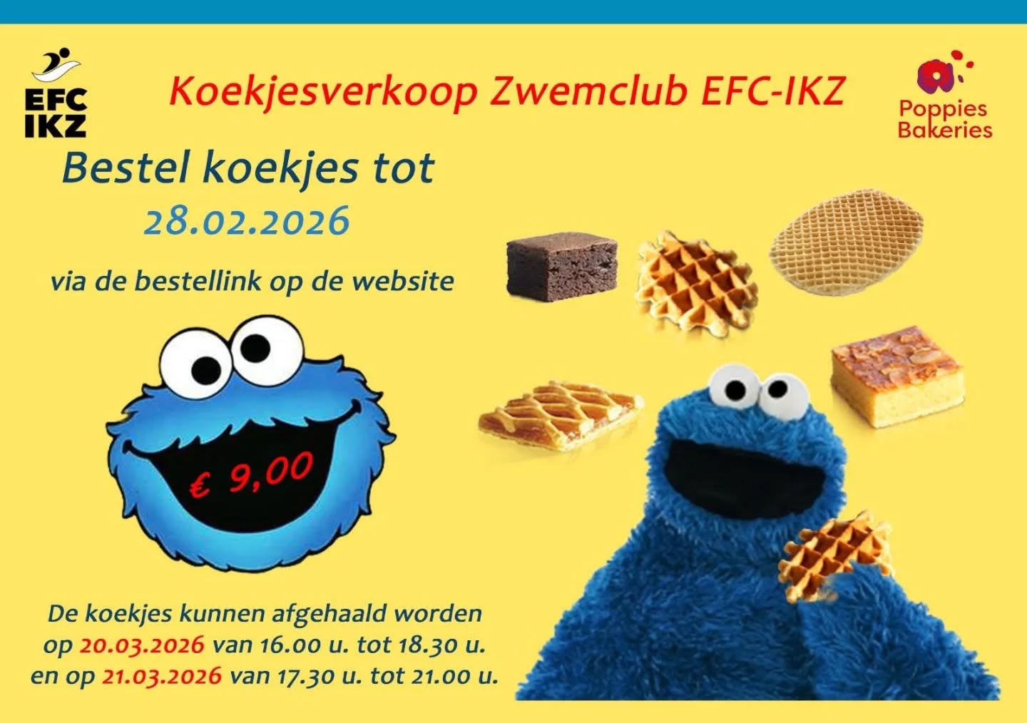 Reminder:
De bestelde koekjes kunnen vanavond tussen 16u en 18u30 of morgenavond tussen 17u30 en 21u opgehaald worden.
