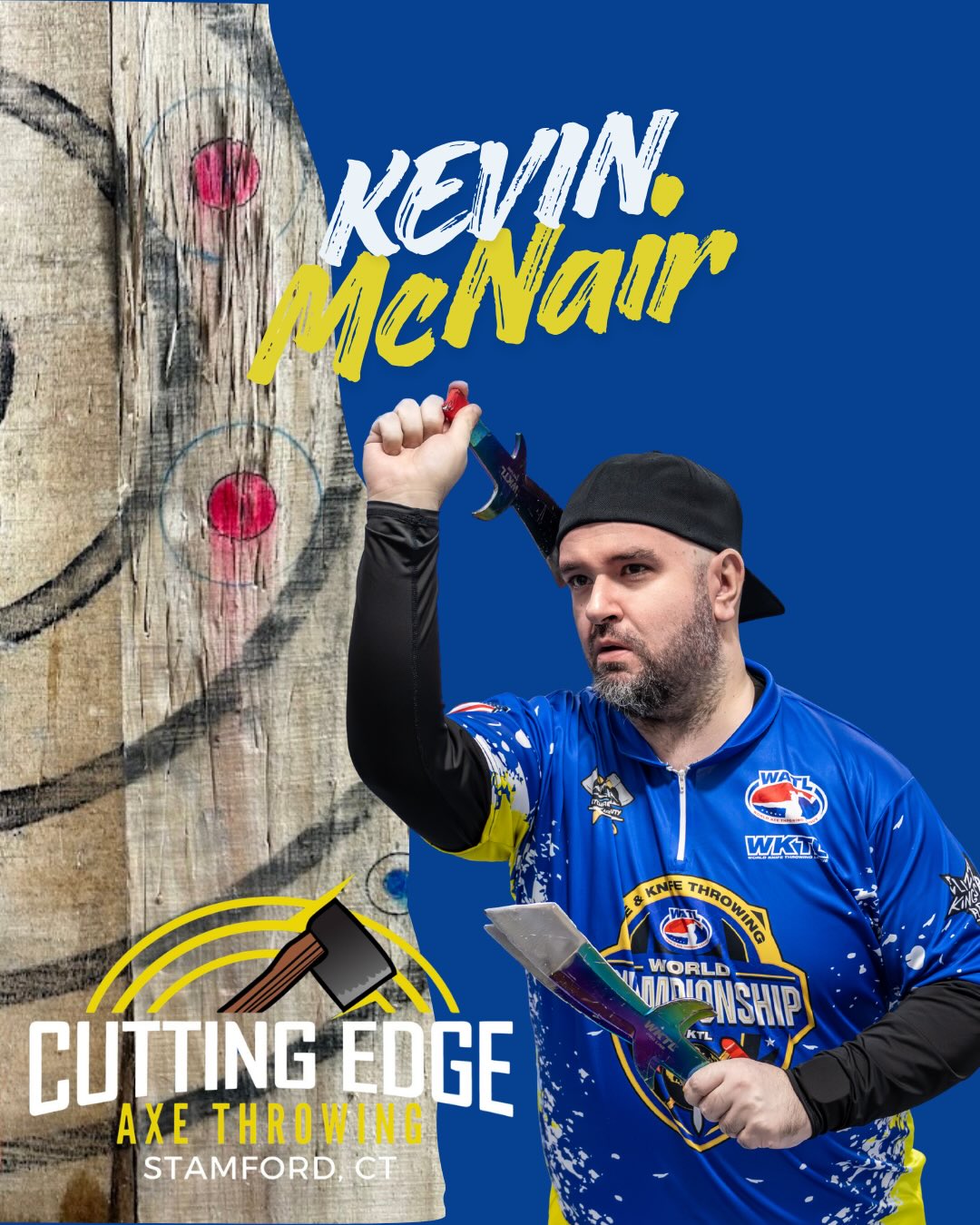 Welcome back to Worlds Wednesday! 🪓 🌎 🗡️ The World Axe and Knife Throwing Championship will be this April and we are so proud of all of the people who will be representing Cutting Edge Axe Throwing there! This week we celebrate Kevin! We are so proud of you Kevin! #watl #wktl #axethrowing #knifethrowing