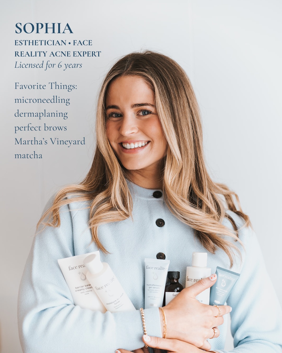 Starting off our intros with our skincare queen @skincareby.sophia ✨ This is the face behind all of our skin, brows & lashes. She is a certified Acne Expert with @facerealityskincare and loves pairing her treatments with simple at-home skincare regimens to give her clients the best results. A recently engaged girlie herself, Sophia is the perfect person to walk you through your bridal skin prep so you can have the skin of your dreams for all your big events!
If she’s not dermaplaning your skin or tinting your brows, she’s probably traveling with her fiancé or shopping at a local boutique (she has THE cutest clothes!!)
Book your next skin treatment with Sophia through the link in our bio 🩵 @skincareby.sophia