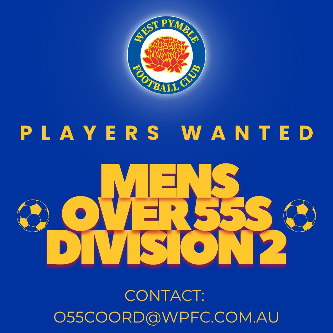 Men’s Over 55s Div 2 players wanted! 💛💙
Guys over 55 - looking for a great way to spend your Saturday afternoons? Gear up and join a football team with WPFC.
Our men’s over 55 team are looking for new players to join them and have a fantastic time.
Football. Fitness. Friendship and some good healthy banter.
If you are interested reach out!
📧: o55coord@wpfc.com.au
Register now for a great 2026 season! 💛💙