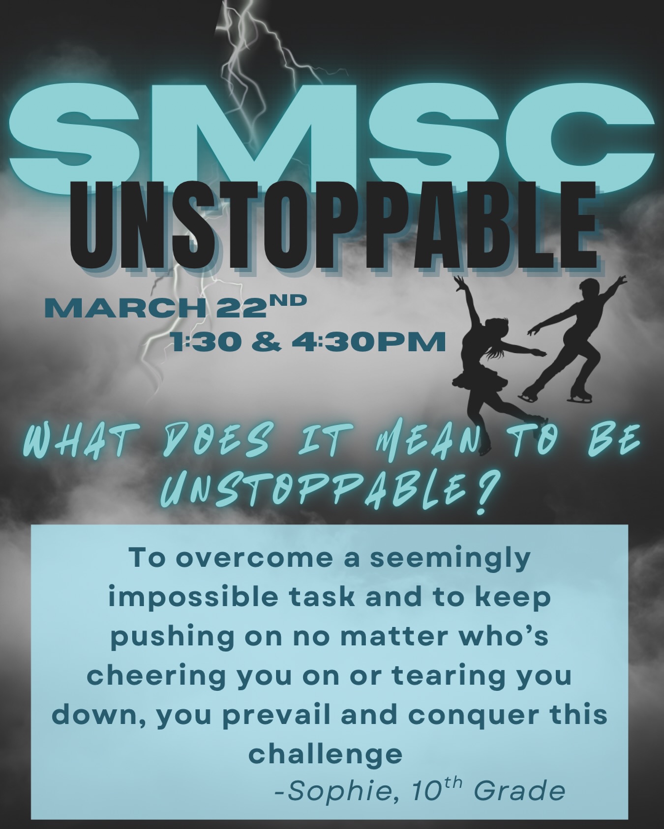 “To overcome a seemingly impossible task and to keep pushing on no matter who’s cheering you on or tearing you down, you prevail and conquer this challenge”
-Sophie, 10th Grade
Check out Sophie 🩵 and all of her SMSC friends 🩵 this weekend, March 22, at the Lund Arena on the Gustavus Adolphus College campus in Saint Peter. Shows are held at 1:30 and 4:30 and tickets can be purchased online via the link in our bio or at the door.
Don’t miss your chance to see an on ice performance filled with an ⚡️unstoppable⚡️ human spirit and tremendous amount of talent. 🤩