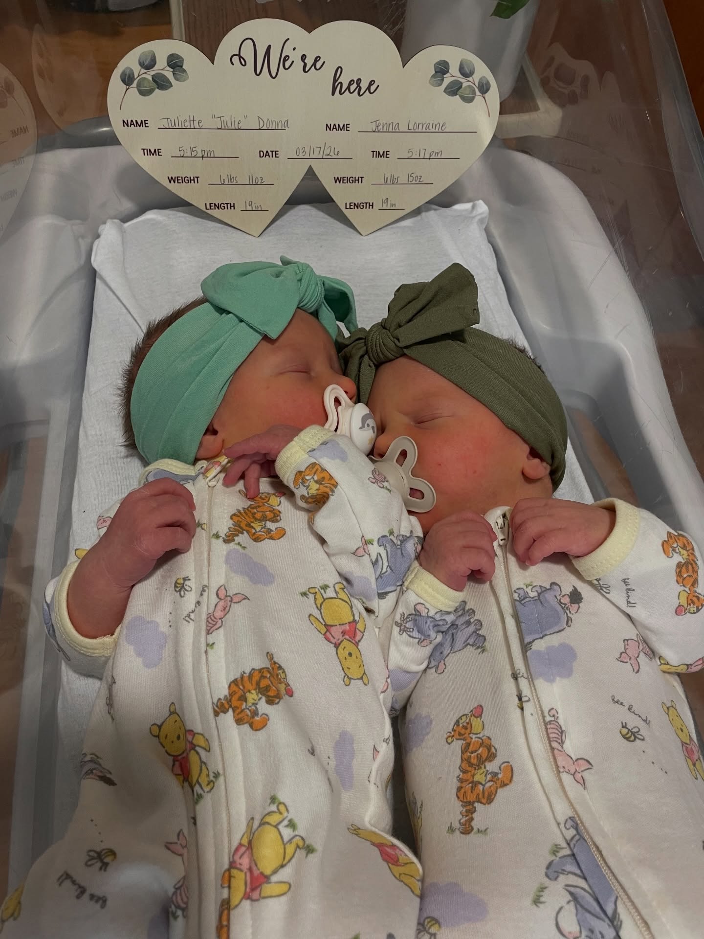 Our family gained two little blessings last week - TWIN GIRLS!🎀 Juliette and Jenna Stanton arrived on St. Patty’s Day ☘️ and we are overwhelmed with joy! Thank you God for these two little miracles - grandbabies 7 & 8 for Tim and Colleen! Congratulations to their parents Nick & Allyson Stanton, and their 3 older siblings❤️ God is good!