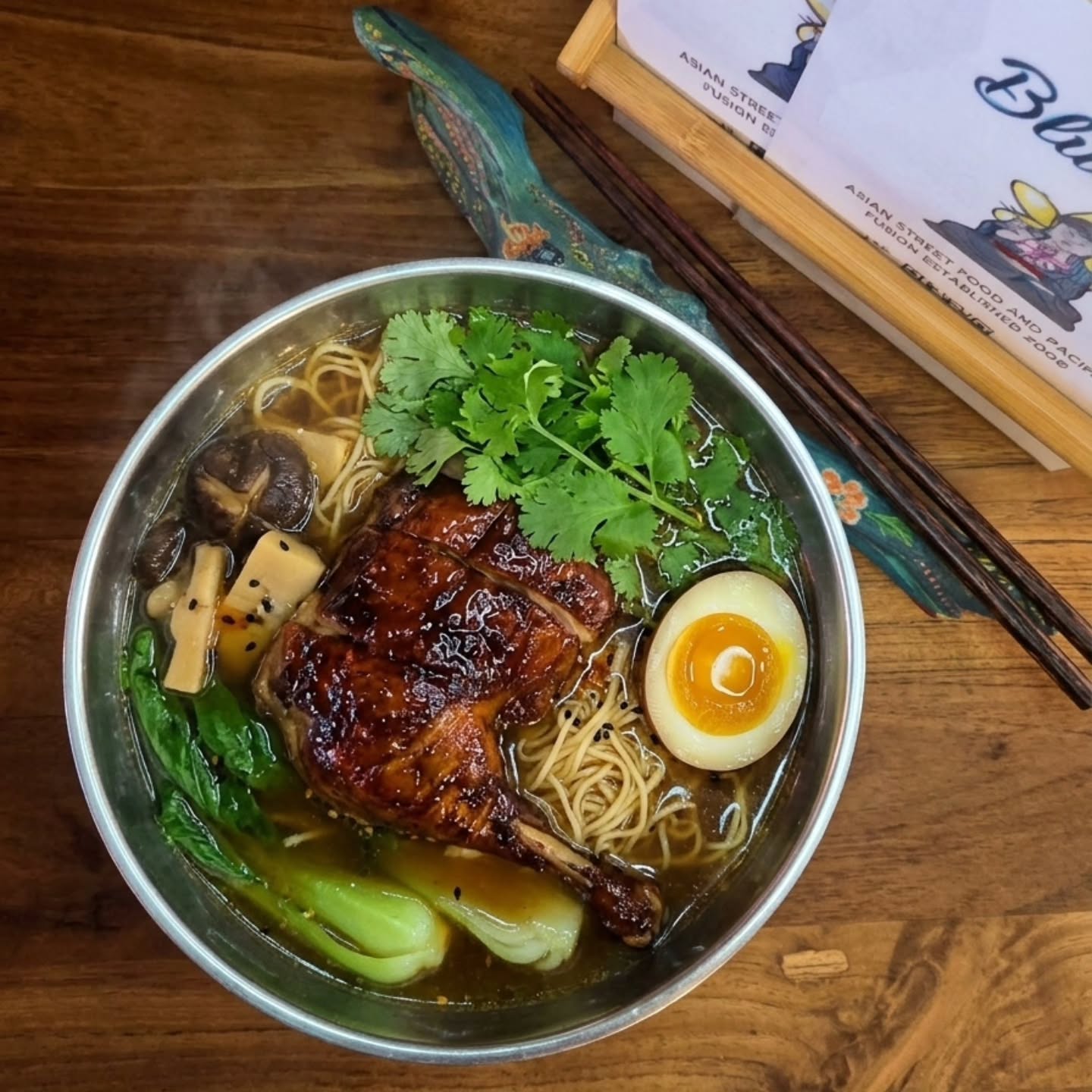 Warm-hearted food made for a gloomy night π Mi Vit Tiem (Duck Noodle Soup) with shiitake mushrooms, bok choy, noodles, egg & house bone broth. $24.00 π #dinner #duck #special