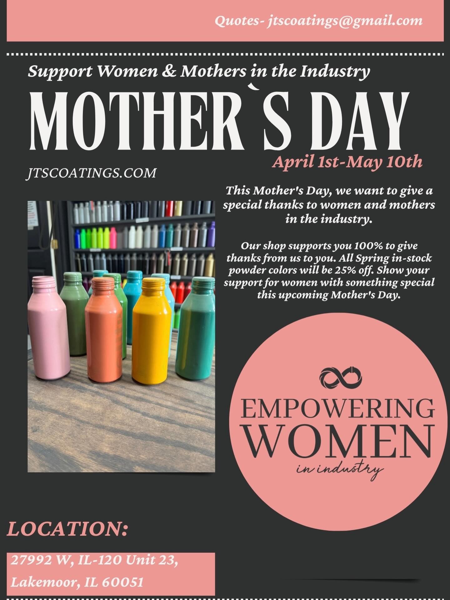 APRIL 1st - May 10th 💪🏼 #supportwoman #supportwomanintheindustry #powdercoating #womanwhopowdercoat #womanbuilders