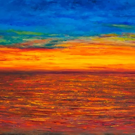 I’m excited to share "Sunset Glitters" — I painted this to present a horizon where fiery orange melts into deep ocean blue, the water mirroring the sky’s glow. It expresses those sharp transitions between day and night and how light travels across a wide surface. Quick question for you: which draws you in first — the molten band near the horizon or the cool cobalt above? Drop one word in the comments and tell me where you’d hang it — living room, bedroom, or office. I think it would make a dynamic, calming addition to your space.
#SunsetGlitters #SunsetArt #SeascapeArt #OceanArt #ColorStudy #ReflectionArt #CoastalDecor #WallArt #ContemporaryPainting #ArtForHome