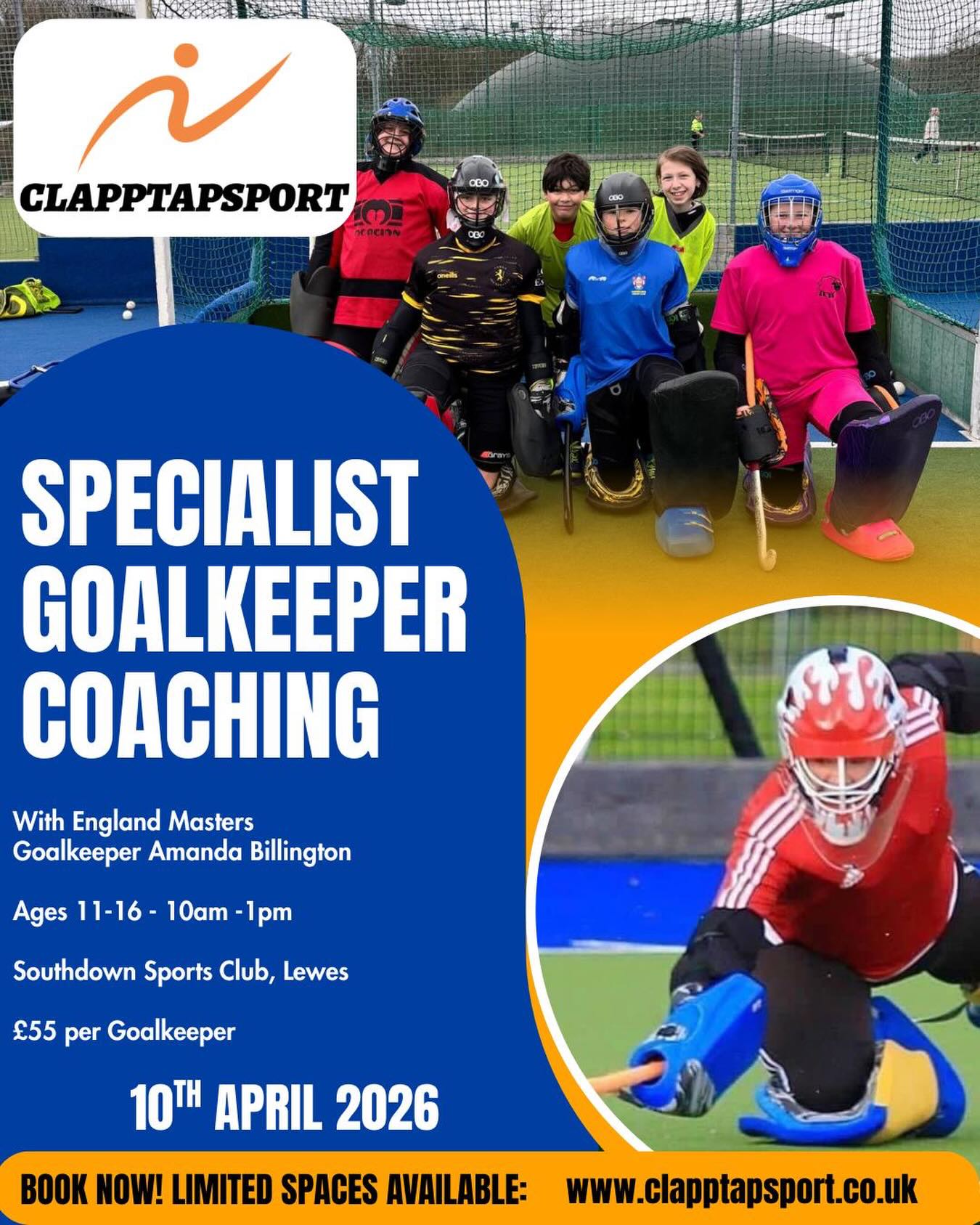 Two weeks to go until our GK camp at Southdown Sports Club with England masters GK Amanda Billington. Visit www.clapptapsport.co.uk to find out more details and book your place.
#goalkeepers
#fun