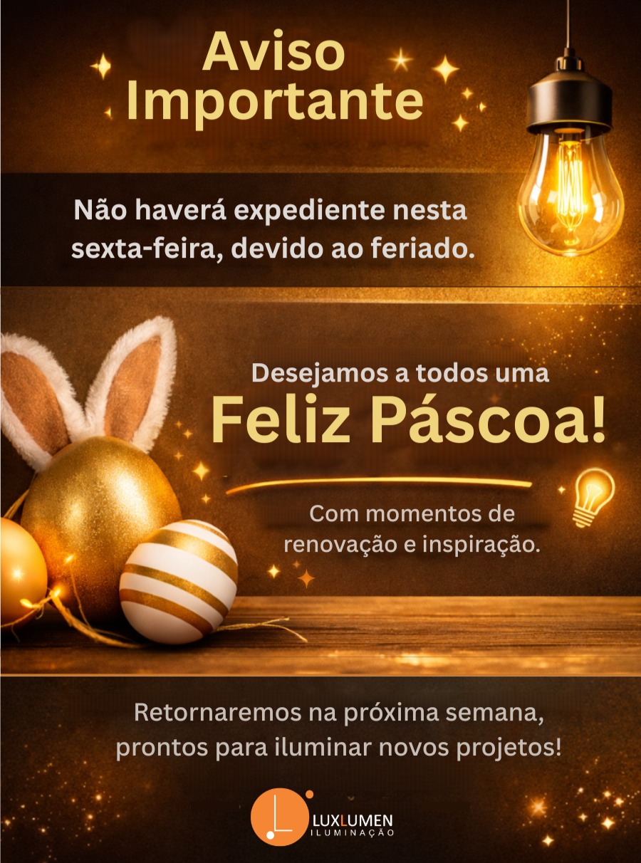 🐰✨ Aviso de Feriado
Informamos que não haverá expediente nesta Sexta-feira, em razão do feriado.
Aproveitamos para desejar a todos uma Feliz Páscoa, repleta de bons momentos, renovação e descanso ao lado de quem faz bem. 💡
Retornamos em breve, prontos para seguir iluminando novos projetos!
#Comunicado #Feriado #FelizPáscoa #Iluminação #LuxLumen