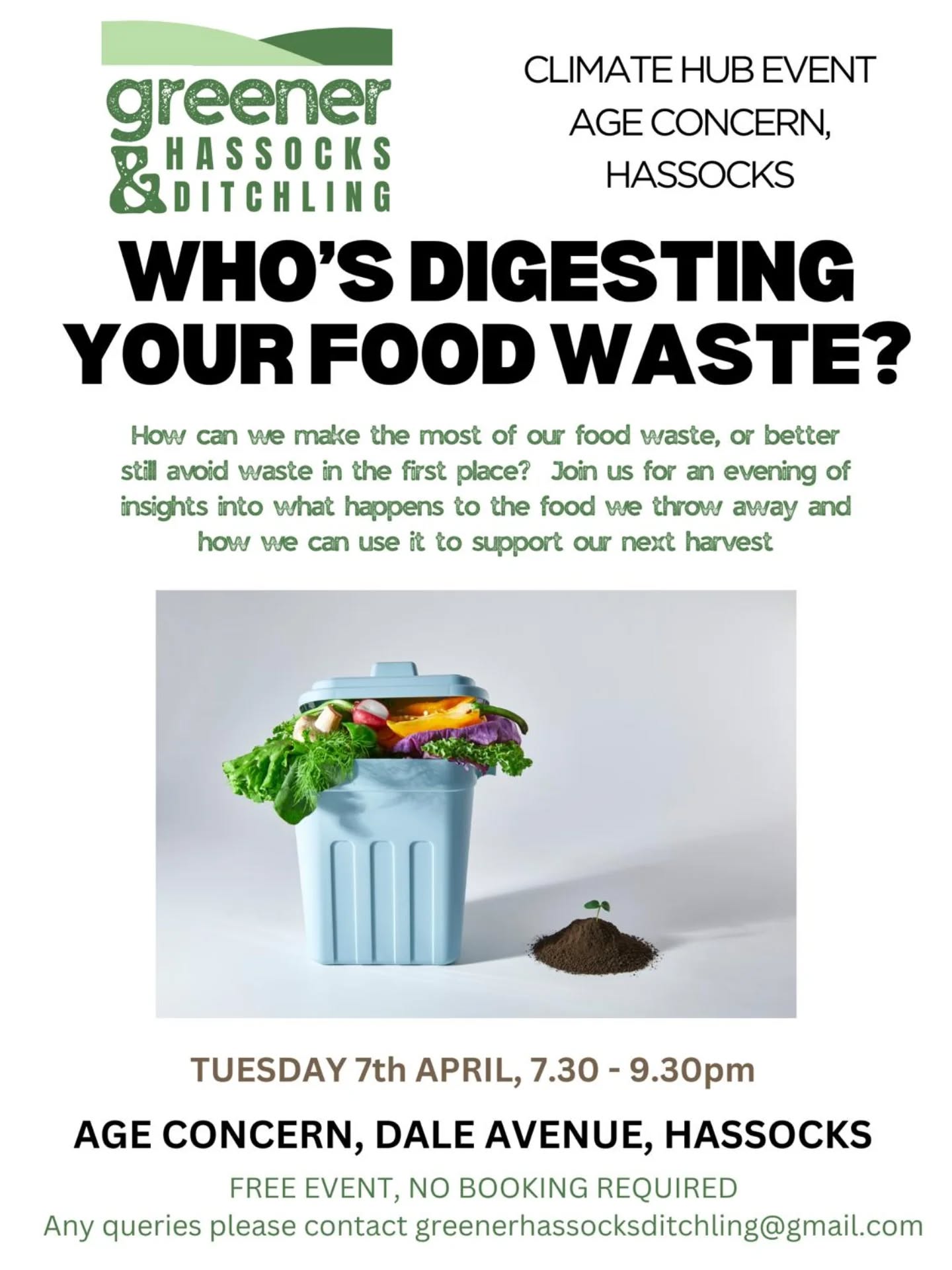 📢 Our April Climate Hub event is all about managing our food waste for the better 🥗 7.30-9.30pm, Tuesday 7th April, Age Concern, Hassocks.
Mid Sussex Councillor Chris Hobbs will be explaining what happens to our local food collection, and composting expert, Martin Sherman, will give us the low-down on setting up a successful home composting system. There will also be tips on how to reduce food waste and a chance to look around the Hassocks Community Veg Patch 😃
Join us for this fascinating and free event and put all your food waste and composting questions to our experts!
Everyone is welcome and no booking required.