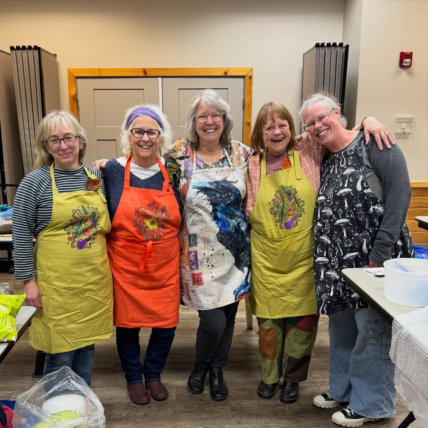 Nice to meet you! IFA members, Kerstin Katko, Shelly Tamburo, Patti Barker, Lise Poulsen, and Debbie Penley, finally meet in person at the NEFG Spring Retreat. These fabulous felters have been working together via Zoom for the past 6 years.