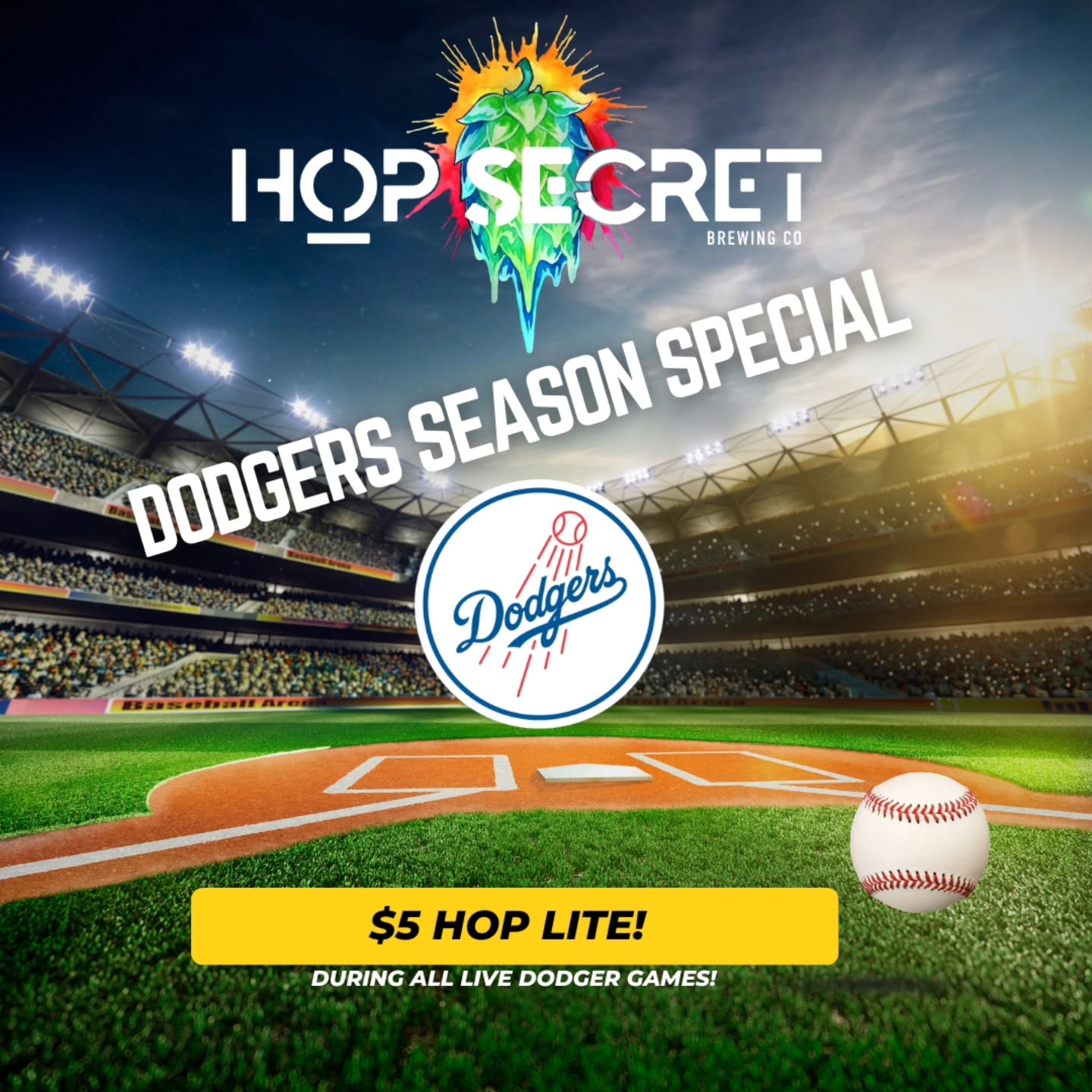 🎉⚾ Happy MLB Opening Day! ⚾🎉
Celebrate with us in the taproom! It's back! $5 Hop Lite Lagers during all live Dodgers games. Let's raise a glass to an exciting season ahead! 🍻 #MLBOpeningDay #Dodgers #CheersToBaseball