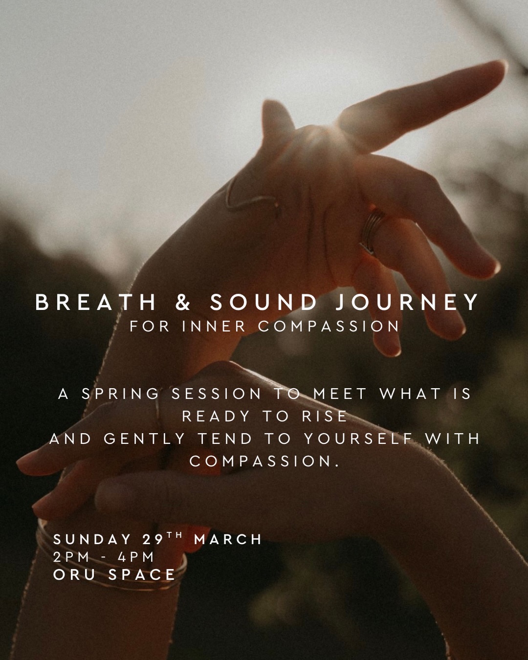 Feeling the stirrings of spring?
Ideas returning, energy shifting, or a need to clear something out… maybe you’re simply feeling a little exhausted?
I have got just the thing for you! A place to pause, to meet yourself as you are, to tend to what is rising this season…
Join us for a Breath and Sound Journey this Sunday to come back into relationship with yourself with compassion…
We will breathe, slow down, come back to ourselves.
But what does that actuall mean?! As we move through spring, things begin to stir.
Energy shifts, emotions rise.
Parts of us that have been quiet begin to make themselves known.
And alongside this… there is also a question of direction.
What you are ready to nurture.
What you are ready to grow.
What seeds you want to tend this season.
Spring can feel like change and as though something reorganising is within you.
And this is where compassion matters and taking a moment to check in with yourself.
So our workshop offers a space to meet what is rising, to choose what you nurture,
and to gently welcome yourself there.
Because how we meet ourselves…
is how we meet what we are growing.
This is a space to soften the noise of the outside world and turn inward…
to meet every version of yourself
with care, clarity and courage.
The session:
Intention setting
A moment to arrive, to notice what is present, and to meet it with compassion.
Conscious connected breathing
A flowing breath that opens space within you, allowing what is ready to move, to move.
Resting and integrating in sound
Being held in sound, so your body can soften, receive, and gently integrate.
Come as you are…
Please note these sessions are not suitable for everyone there is a list of contradictions on the sign up please be sure to read all the way through. Thank you.
Ali x
#breathwork #soundbath #somatichealing #slowdown #eastdulwich