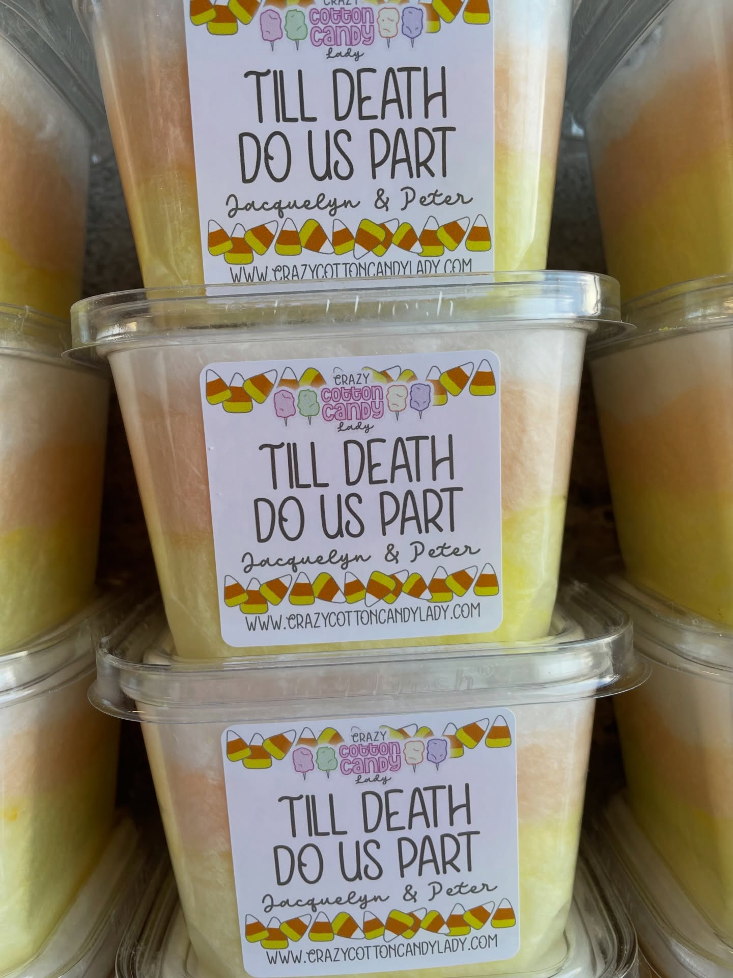 Wedding season is coming!!!
Till death do us part 🤍💛🧡
This custom order was for an October Wedding and the custom flavor was our seasonal flavor Candy Corn for a Halloween 🎃 themed wedding!!
Create your custom wedding 💍 favors at CrazyCottonCandyLady.com see link in bio 🩷
#vermontwedding #customfavors #weddingfavors #glutenfreefood #crazycottoncandylady