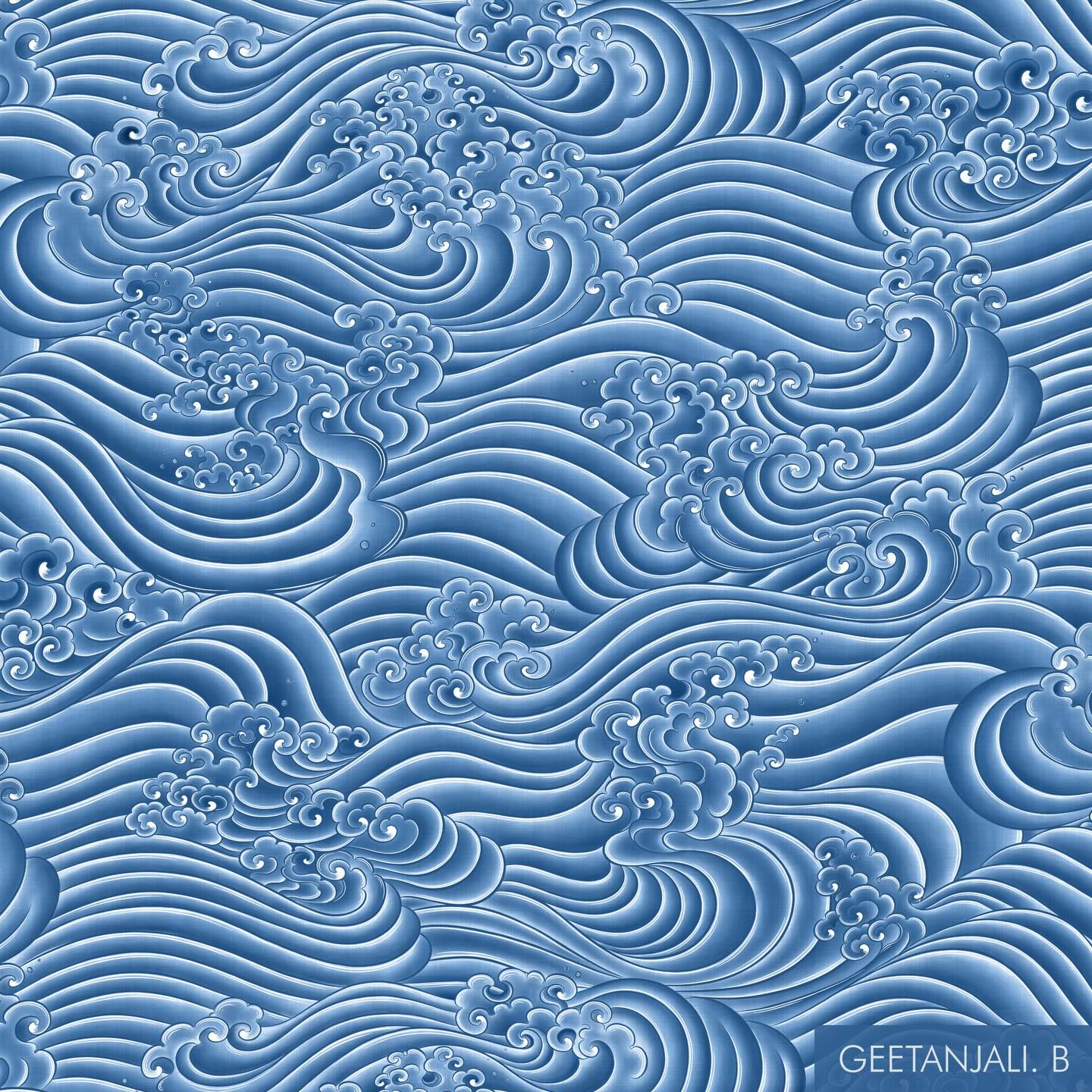 My entry for this week’s Spoonflower challenge 🌊
A beachy boho wave pattern inspired by Japanese art, in calming ocean blues.
#spoonflowerdesignchallenge #beachyboho #surfacepatterndesign #wavepattern #bohovibes
