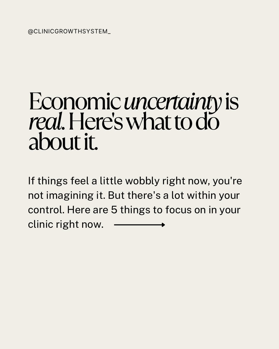 The economy feels uncertain right now. And if you’re a clinic owner, you’re probably feeling it.
Honestly? It feels a little like the early days of COVID to me and that’s not a comfortable thing to say.
We lost our Sydney CBD clinic during that time. Had to pay out the lease. It was one of the hardest and most stressful periods of my life.
So when I see these early signs again, I take it seriously.
Not from a place of panic but from a place of experience.
The good news? There is a lot within your control. Swipe through for 5 things I’d be focusing on in your clinic right now. 👉
And if you want to go deeper, I’ve just dropped a video on this.
💬 How is your clinic feeling the pressure right now? Drop it in the comments, let’s talk about it.