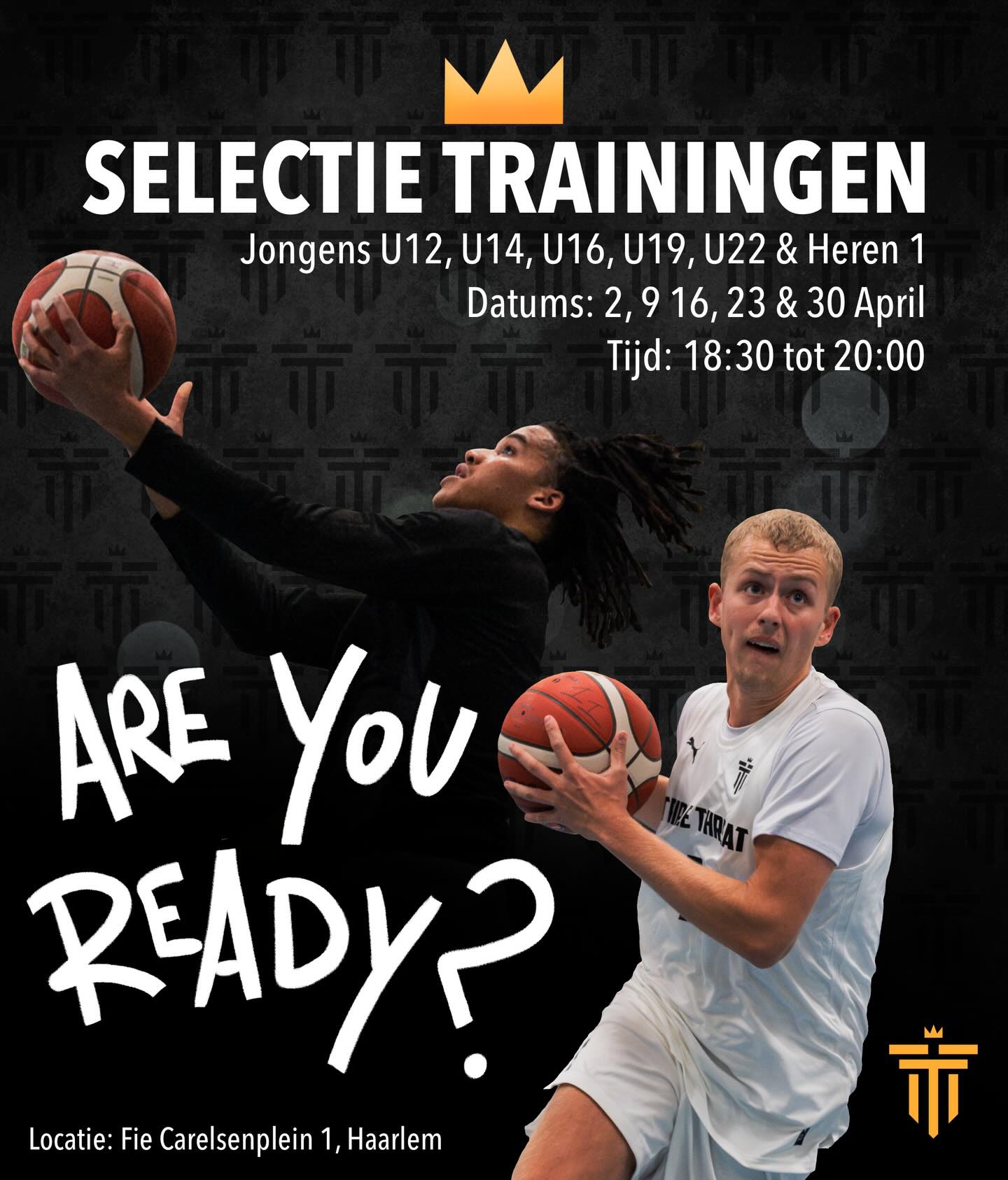 TRY- OUTS 🖤🤍
This one’s for the boys
🗓️ April
⏰ 18:30 – 20:00
📍 Fie Carelsenplein 1, Haarlem
Are you ready? 👑
#onefamily