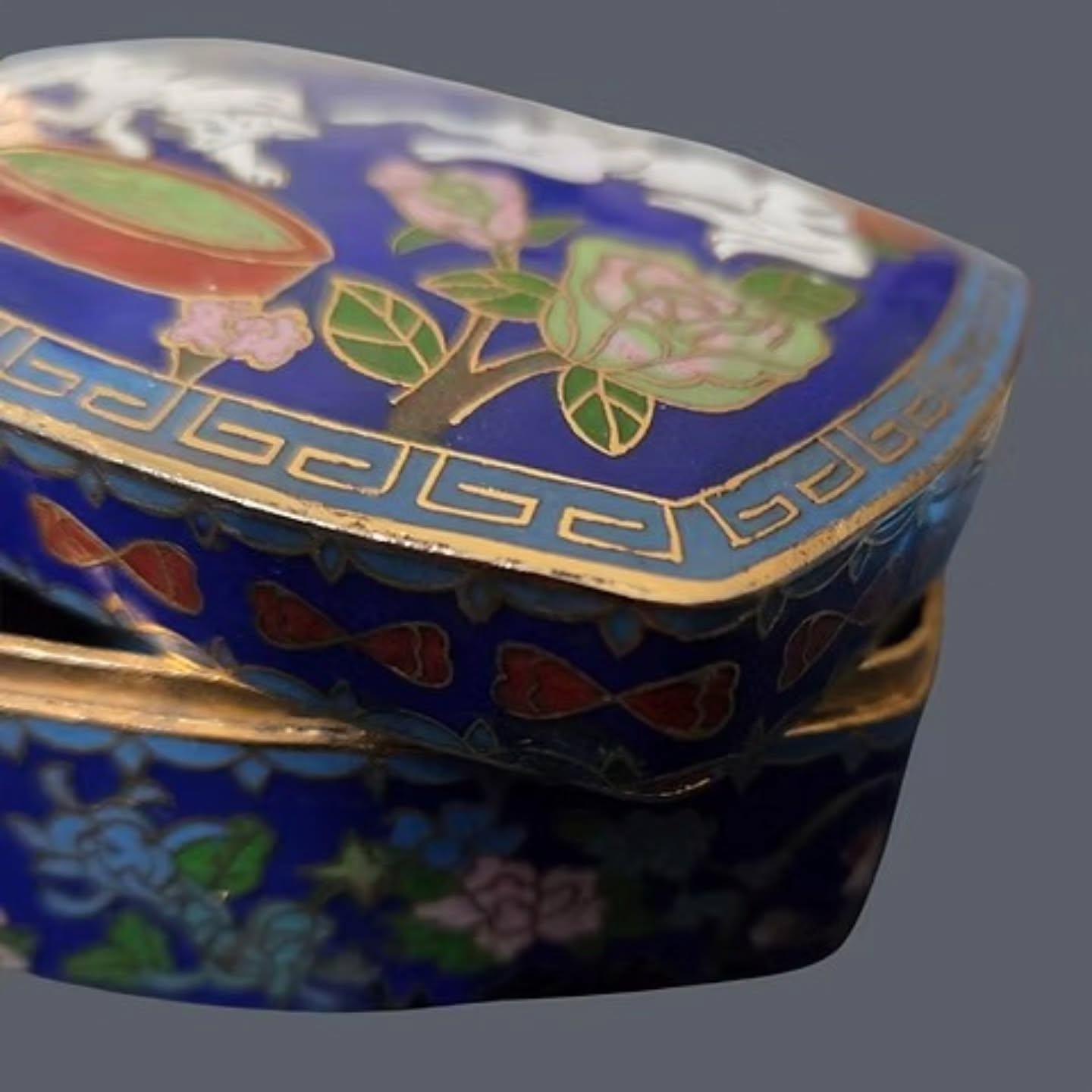 Vintage Chinese Cloisonné Enamel Trinket Box – Blue Ground with Dogs & Flowers | https://share.google/BZPELyOkdcSCsDfKh #cloisonné #stufftoyouandme