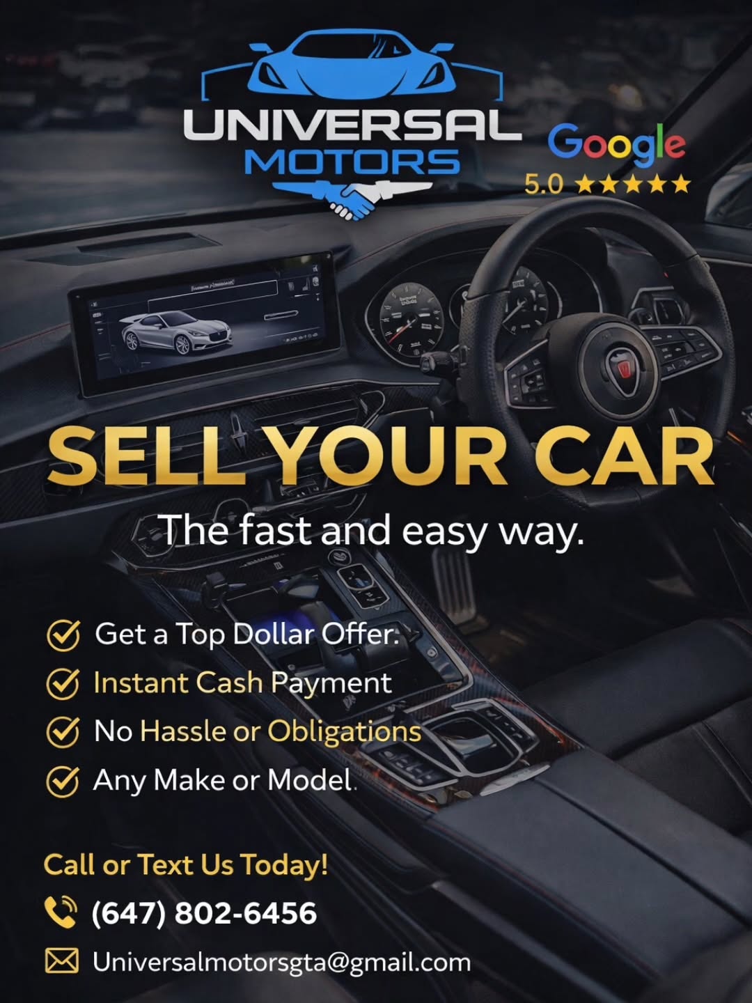 💰 Instant Cash Offers Available
📞 647-802-6456
📩 Universalmotorsgta@gmail.com
#carbuyers #Mississaugadealership #UniversalMotors #gtacardeals